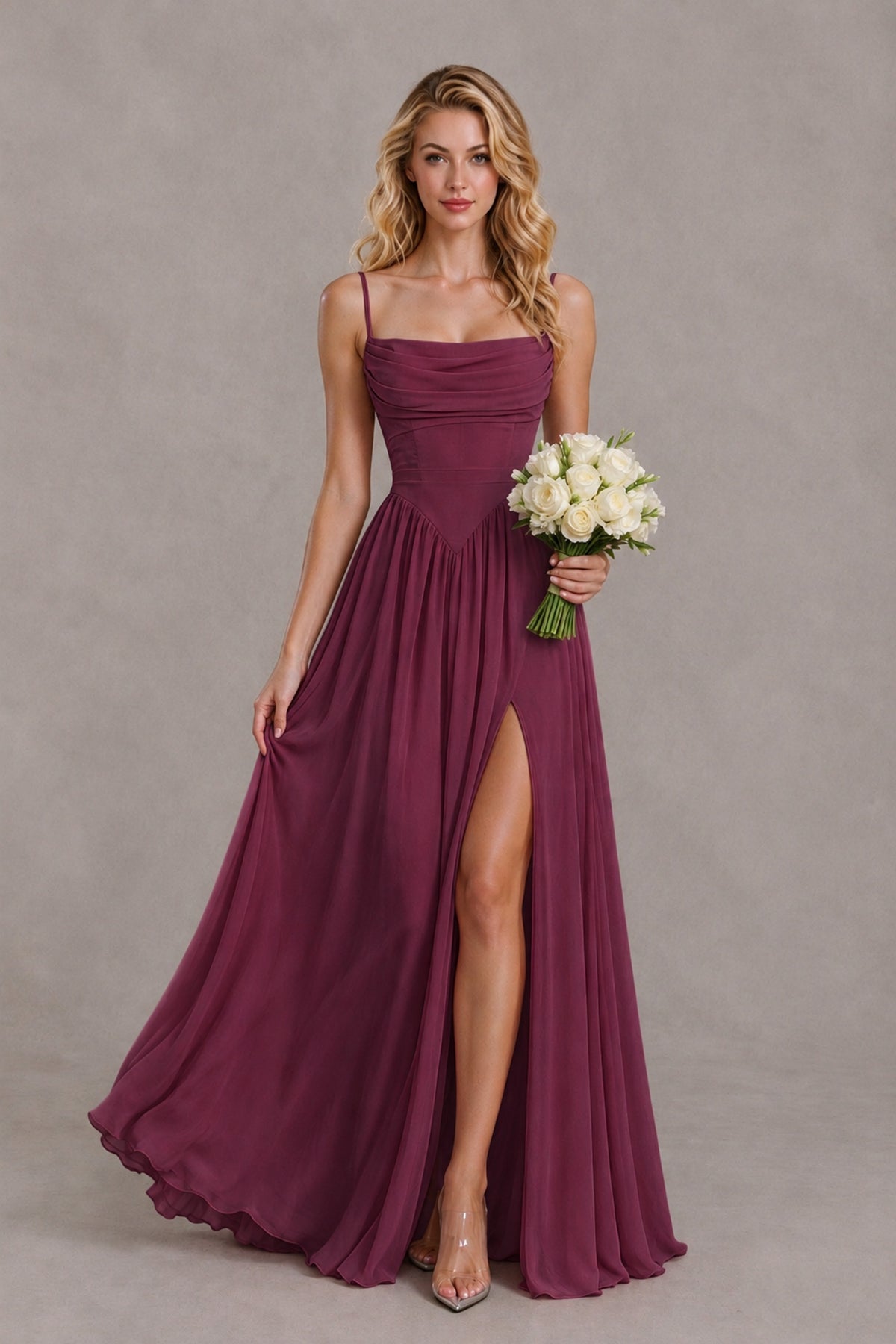 BOLODOO Desert Rose Spaghetti Strap A-Line Bridesmaid Dress with Slit - Desert Rose - Desert Rose_4