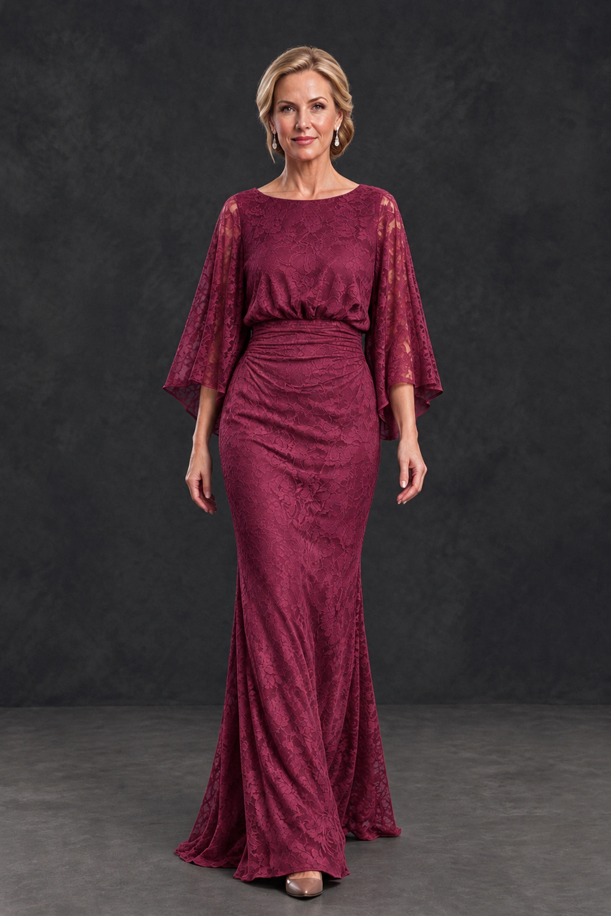 BOLODOO Desert Rose Lace Flutter Sleeve Mother of the Bride Dress - Desert Rose - Desert Rose_4
