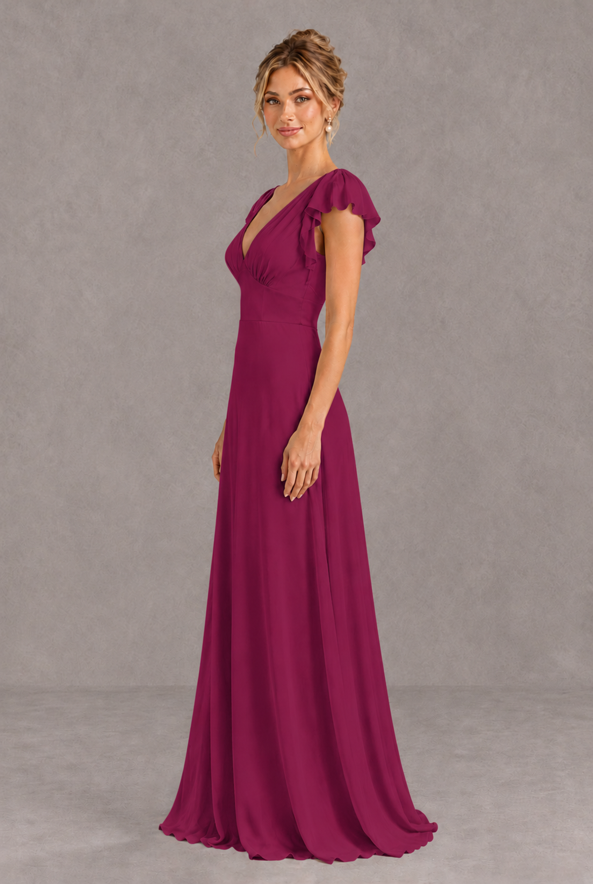 BOLODOO Desert Rose V-Neck Flutter Sleeve A-Line Bridesmaid Dress - Desert Rose - Desert Rose_4