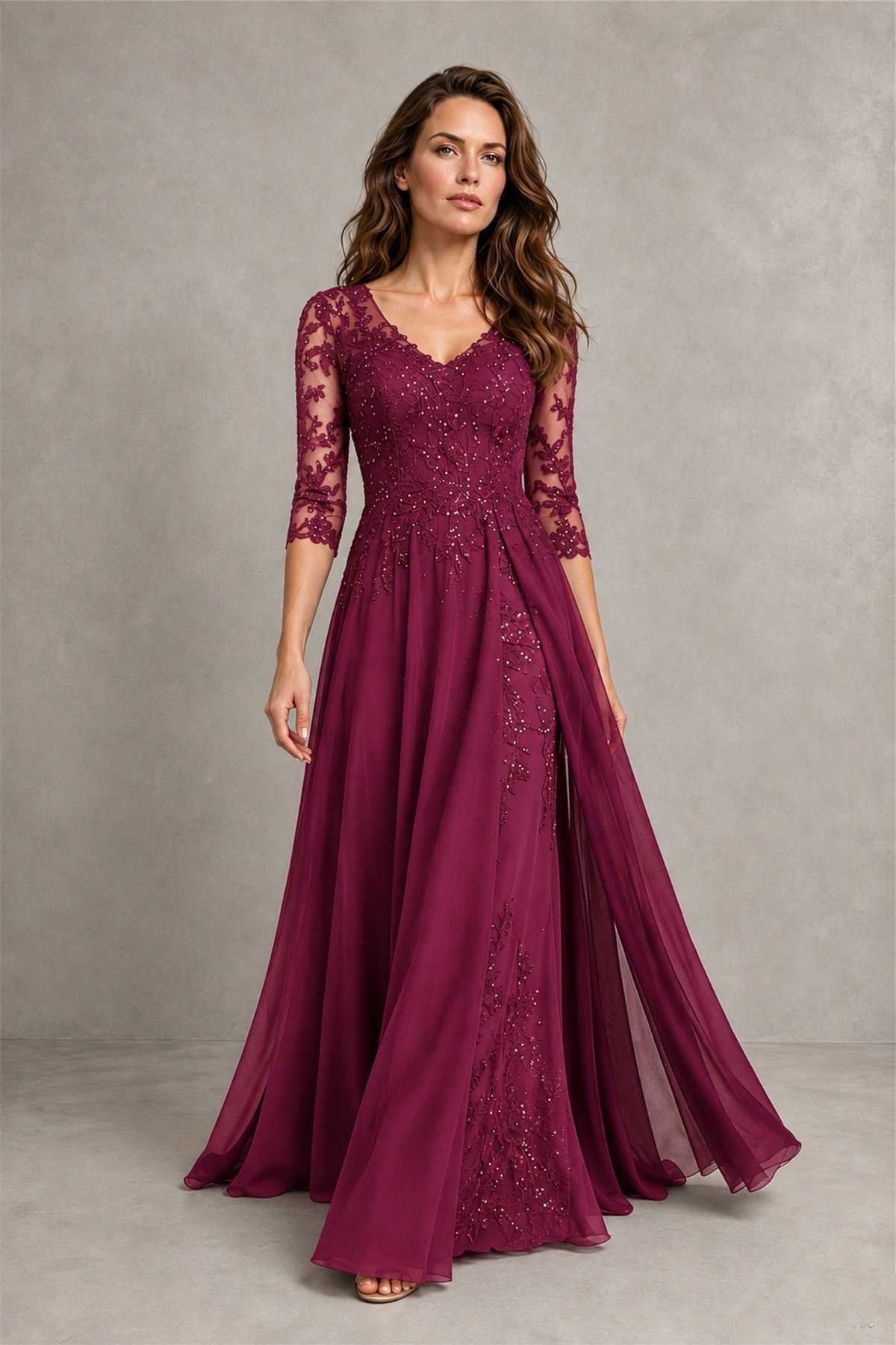 BOLODOO Midnight Desert Rose Beaded Lace Appliqué Chiffon A-Line Gown | Mother of the Bride & Formal Evening Dress - Desert Rose - Desert Rose_4
