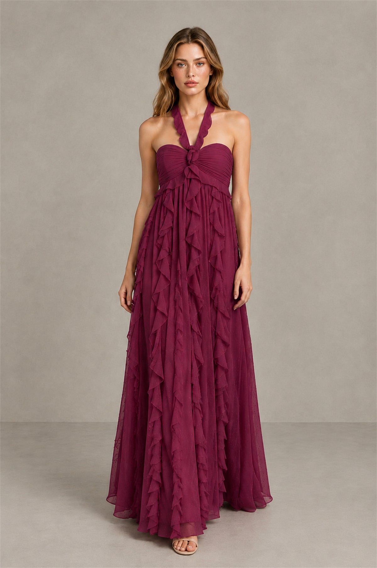 BOLODOO Desert Rose Halter Ruffle A-Line Floor-Length Evening Dress - Desert Rose - Desert_Rose_4