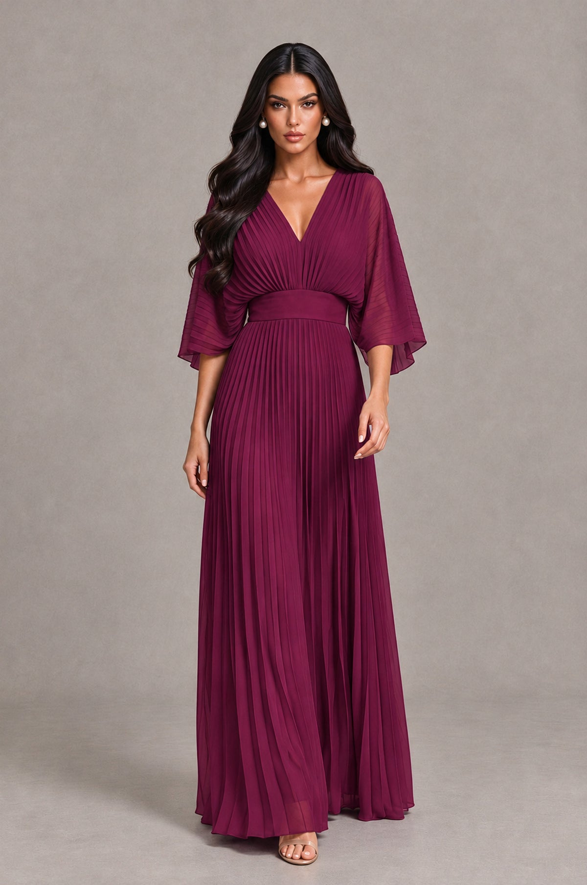 BOLODOO Desert Rose V-Neck Pleated Flutter Sleeve Formal Dress - Desert Rose - Desert Rose_4
