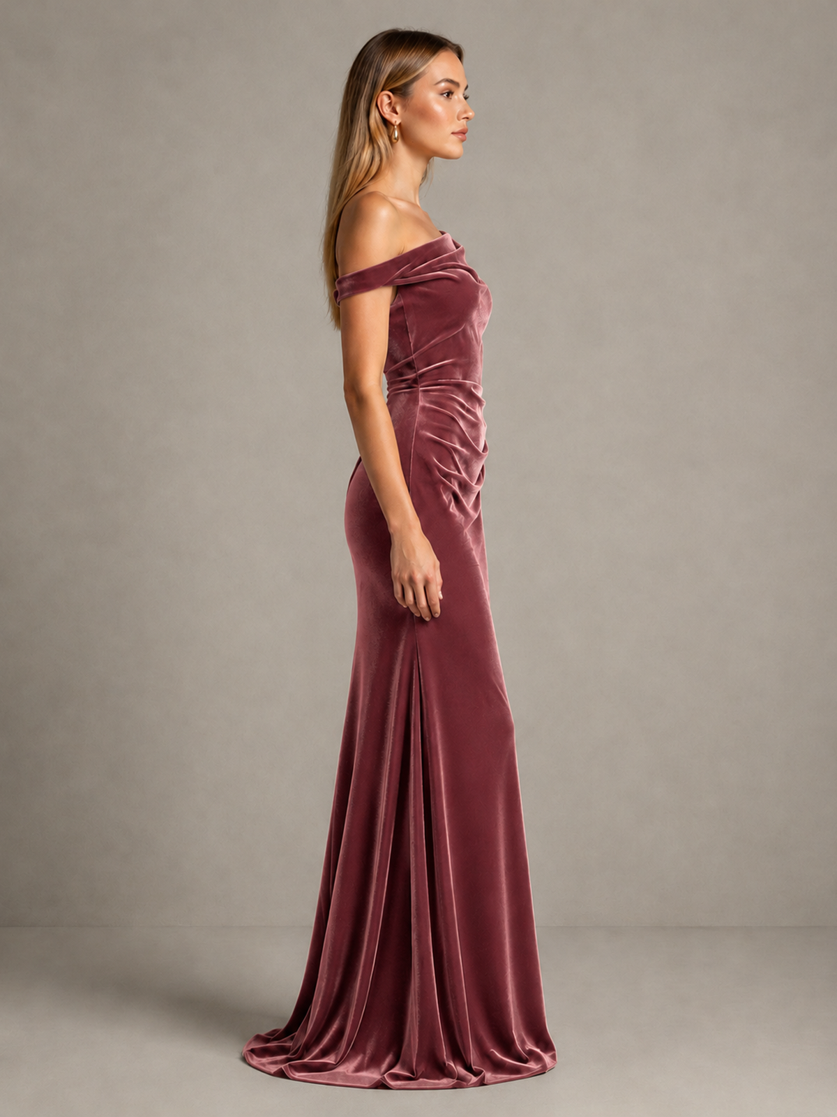BOLODOO Desert Rose One-Shoulder Velvet Mermaid Evening Gown - Desert Rose - Desert Rose_4