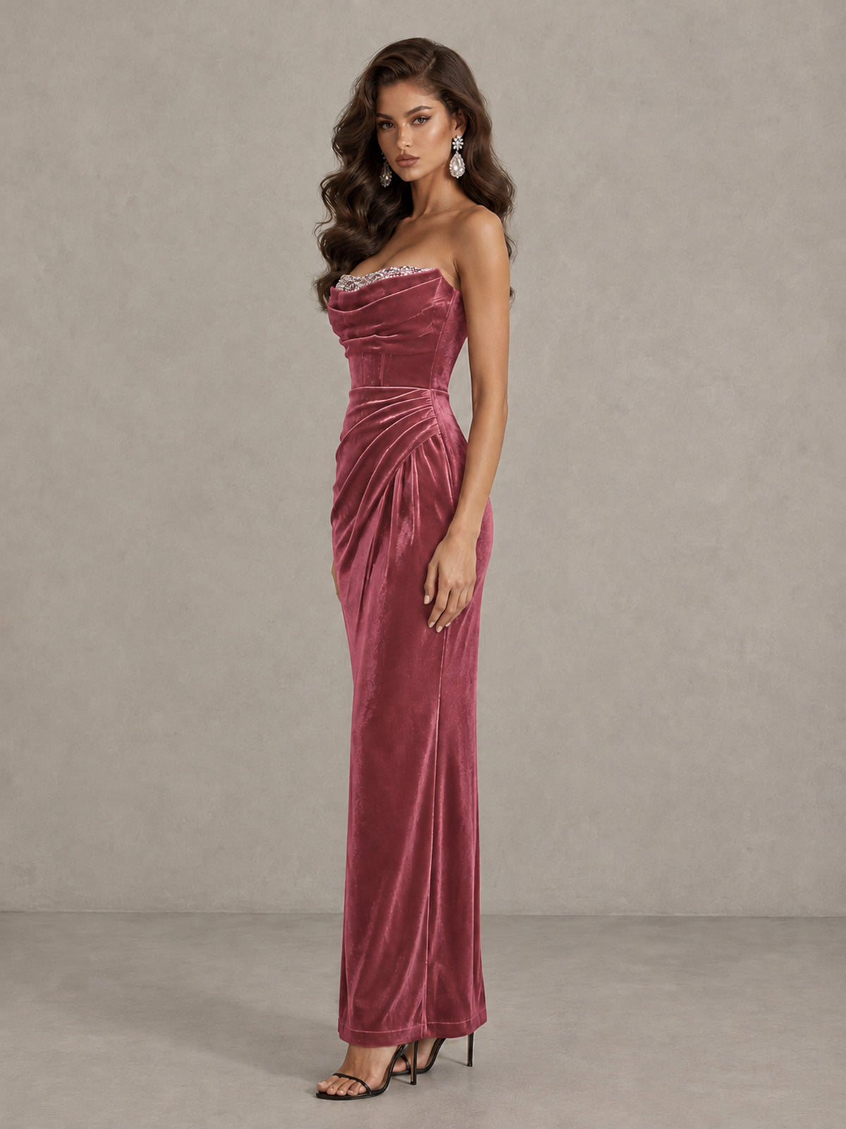 BOLODOO Desert Rose Strapless Velvet Cocktail Maxi Dress - Desert Rose - Desert Rose_4