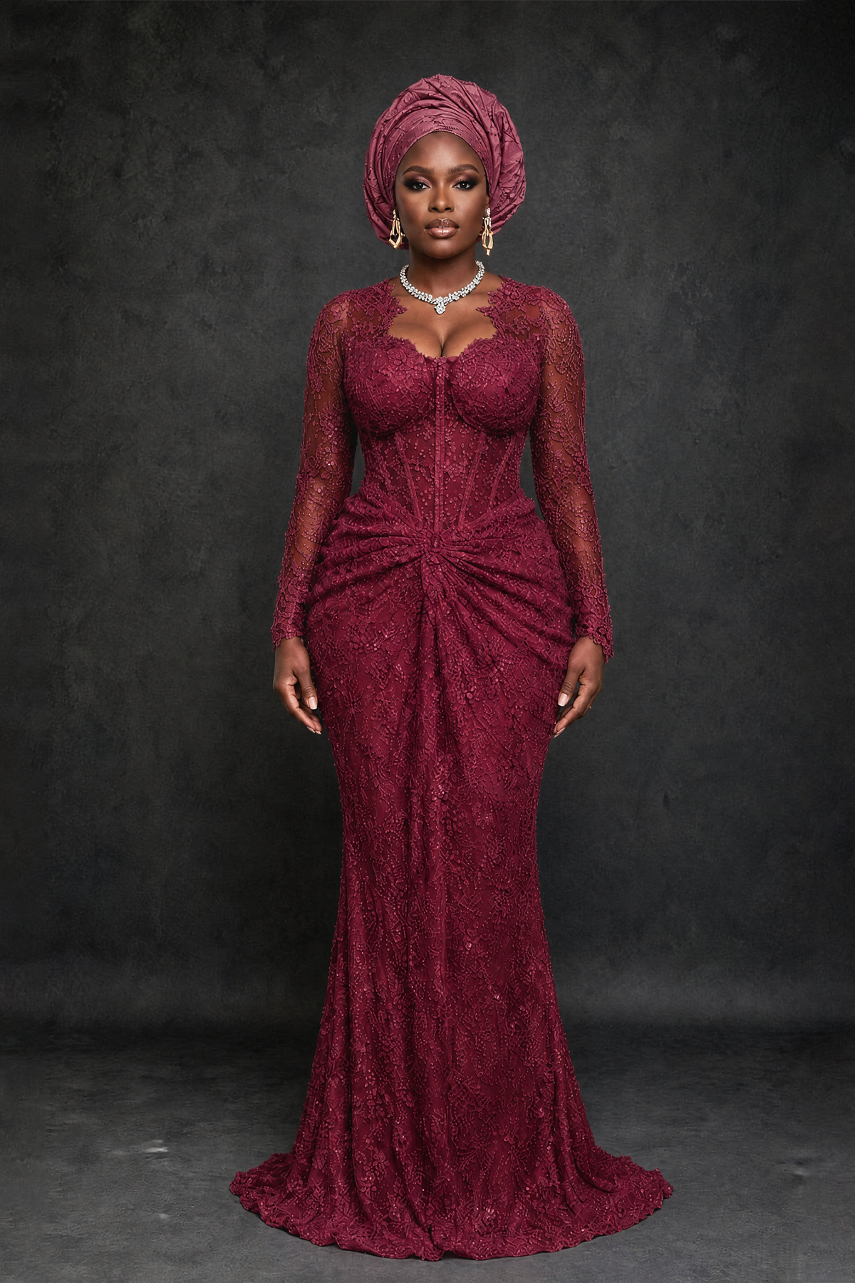 BOLODOO Desert Rose Beaded Lace Long Sleeve Mermaid Gown Sweetheart | Mother of the Bride - Desert Rose
