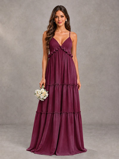 BOLODOO Desert Rose Tiered V-Neck Lace-Up Back Bridesmaid Dress - Desert Rose - Desert Rose (1)
