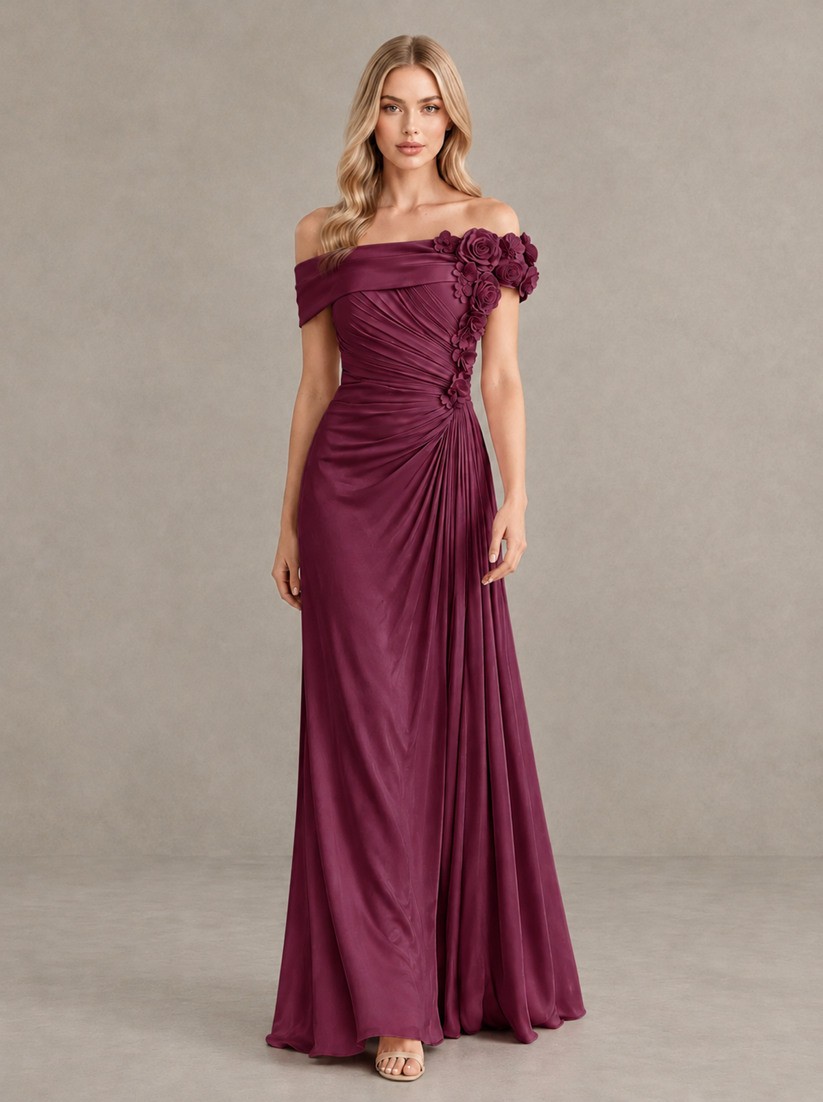 BOLODOO Desert Rose Off-Shoulder Floral Applique Wedding Guest Maxi Dress - Desert Rose - Desert Rose (1)