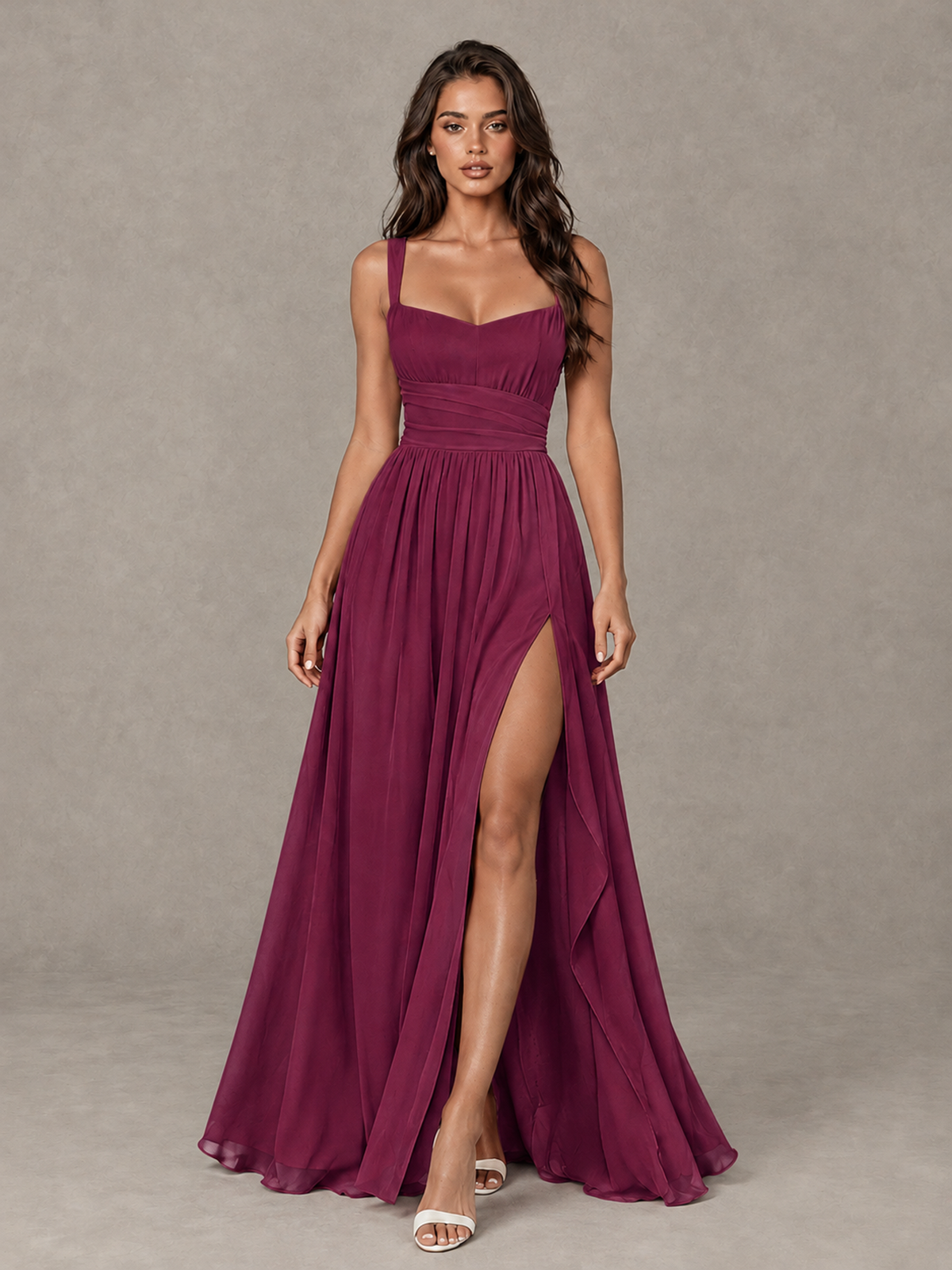 BOLODOO Desert Rose A-Line Bridesmaid Dress with High Slit & Lace-Up Back - Desert Rose - Desert Rose (1)