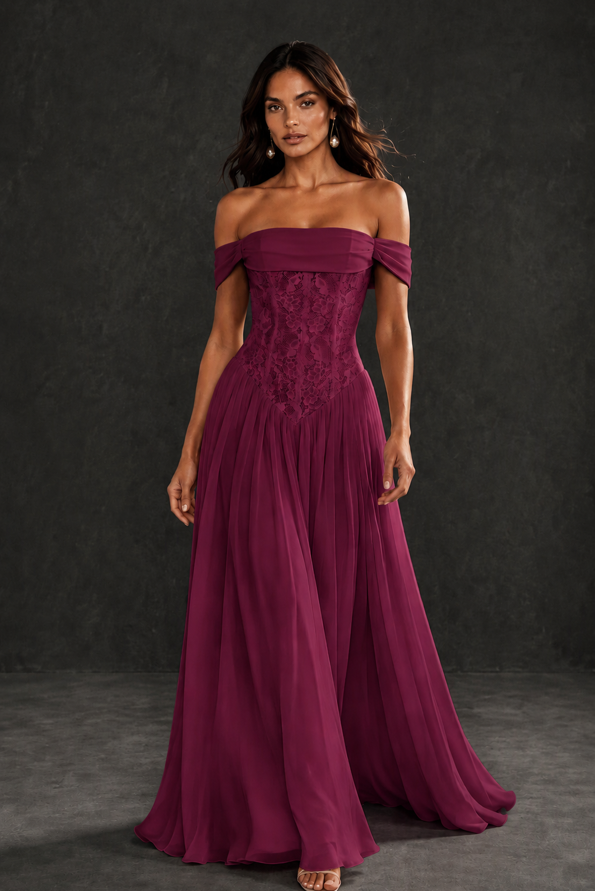 BOLODOO Desert Rose Off-Shoulder Lace Corset Tulle Maxi Dress - Desert Rose