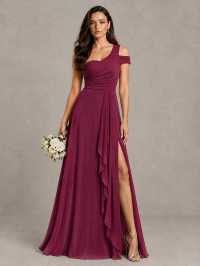 BOLODOO Desert Rose One-Shoulder Bridesmaid Dress with Side Slit - Desert Rose - Desert Rose (1)