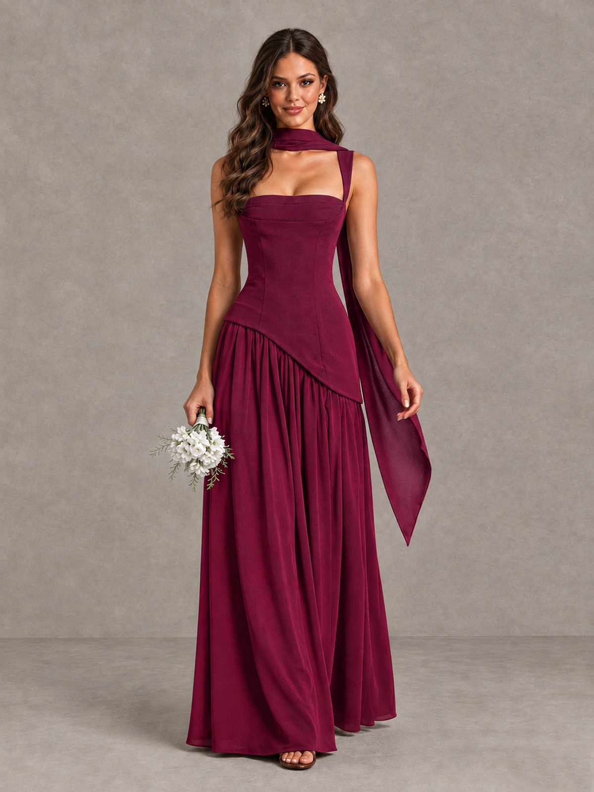 BOLODOO Desert Rose Brown Scarf Bridesmaid Dress with Lace-Up Back - Desert Rose - Desert Rose (1)