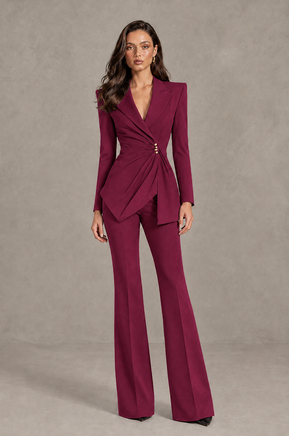 BOLODOO Desert Rose Long Sleeve Wrap Blazer Pantsuit with Wide-Leg Trousers - Desert Rose - Desert Rose (1)