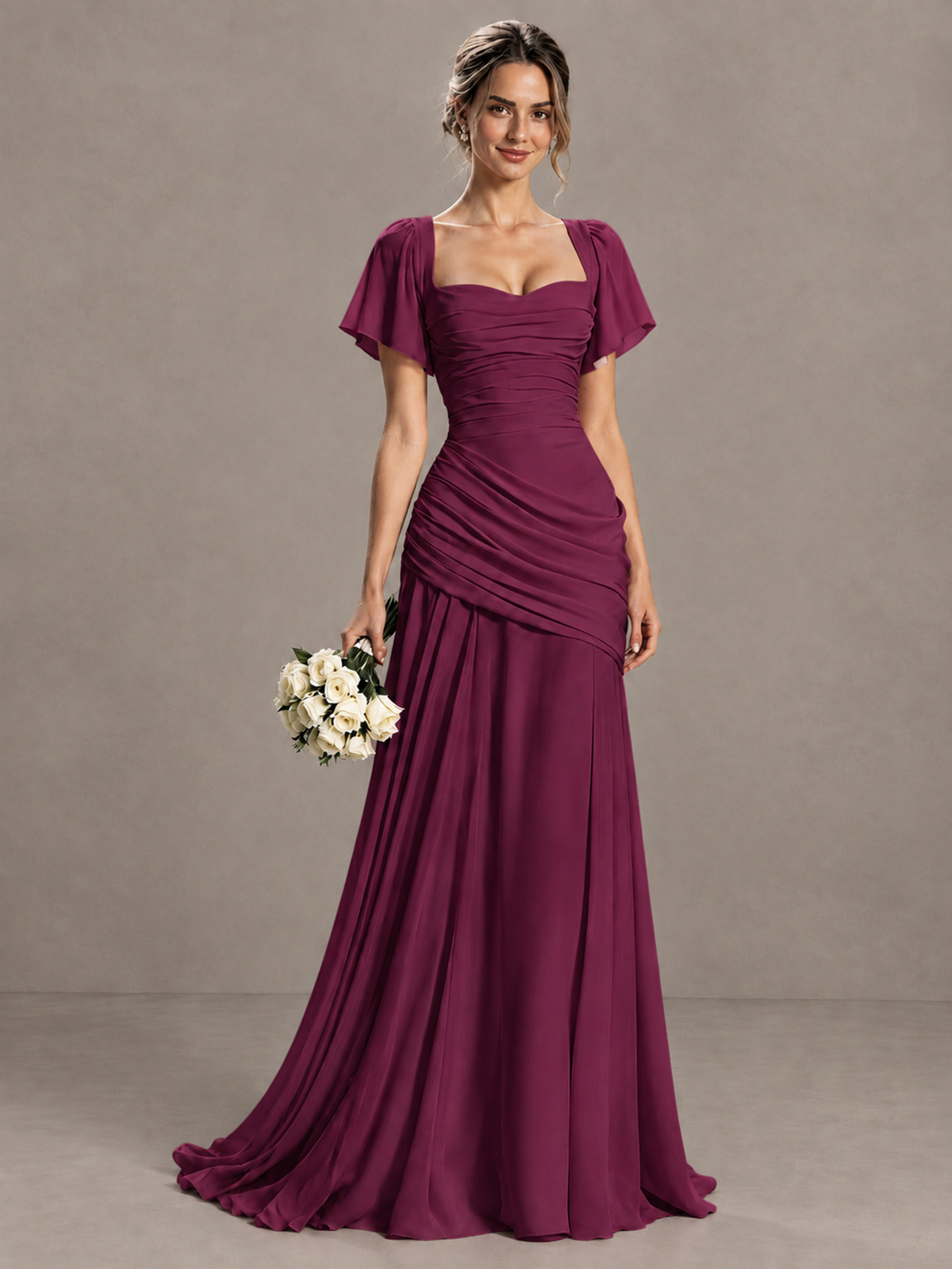 BOLODOO Desert Rose Flutter Sleeve Lace-Up Back Maxi Dress - Desert Rose - Desert Rose (1)