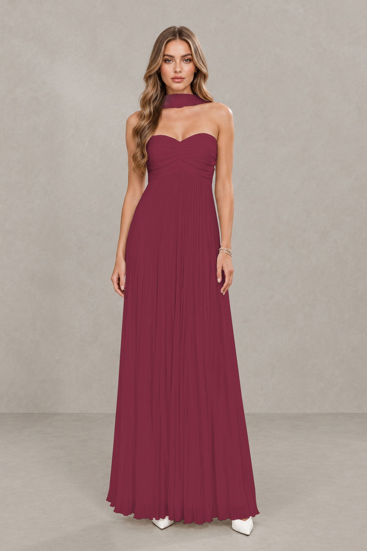 BOLODOO Desert Rose Strapless Chiffon-Look Maxi Dress with Lace-Up Back & Cape - Desert Rose