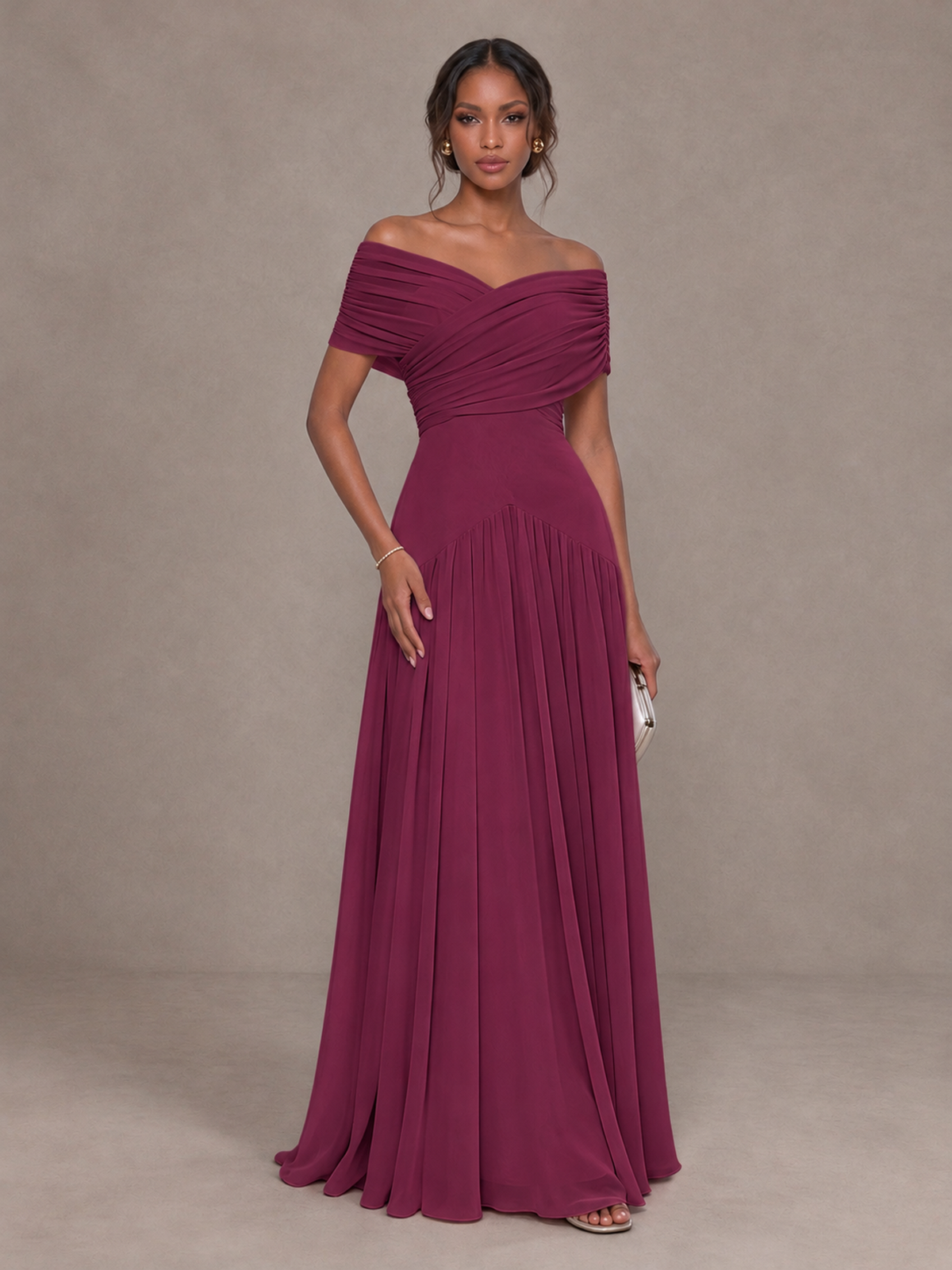 BOLODOO Desert Rose Off-Shoulder Ruched A-Line Bridesmaid Dress - Desert Rose - Desert Rose (1)