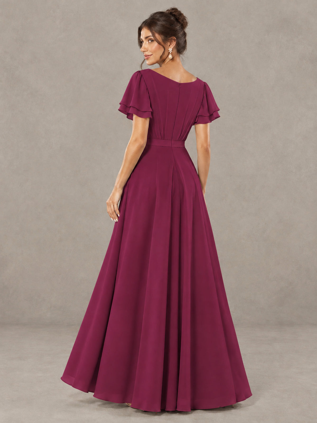BOLODOO Desert Rose Flutter Sleeve Ruffle Bridesmaid Dress with Slit - Desert Rose - Desert Rose (2)