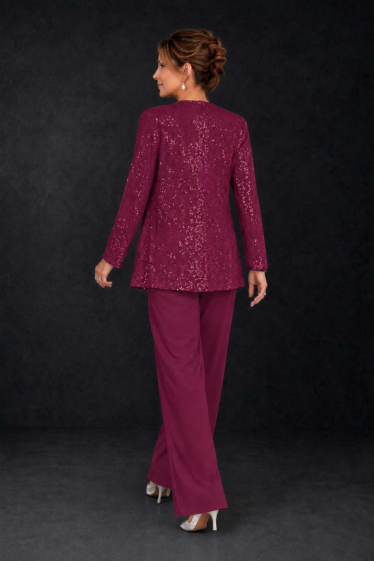 BOLODOO Desert Rose Sequin Lace 3-Piece Pant Suit with Long Sleeve Jacket - Desert Rose - Desert Rose (2)