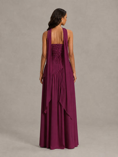 Desert Rose Strapless Bridesmaid Dress with Scarf & High Slit - Desert Rose - Desert Rose (2)