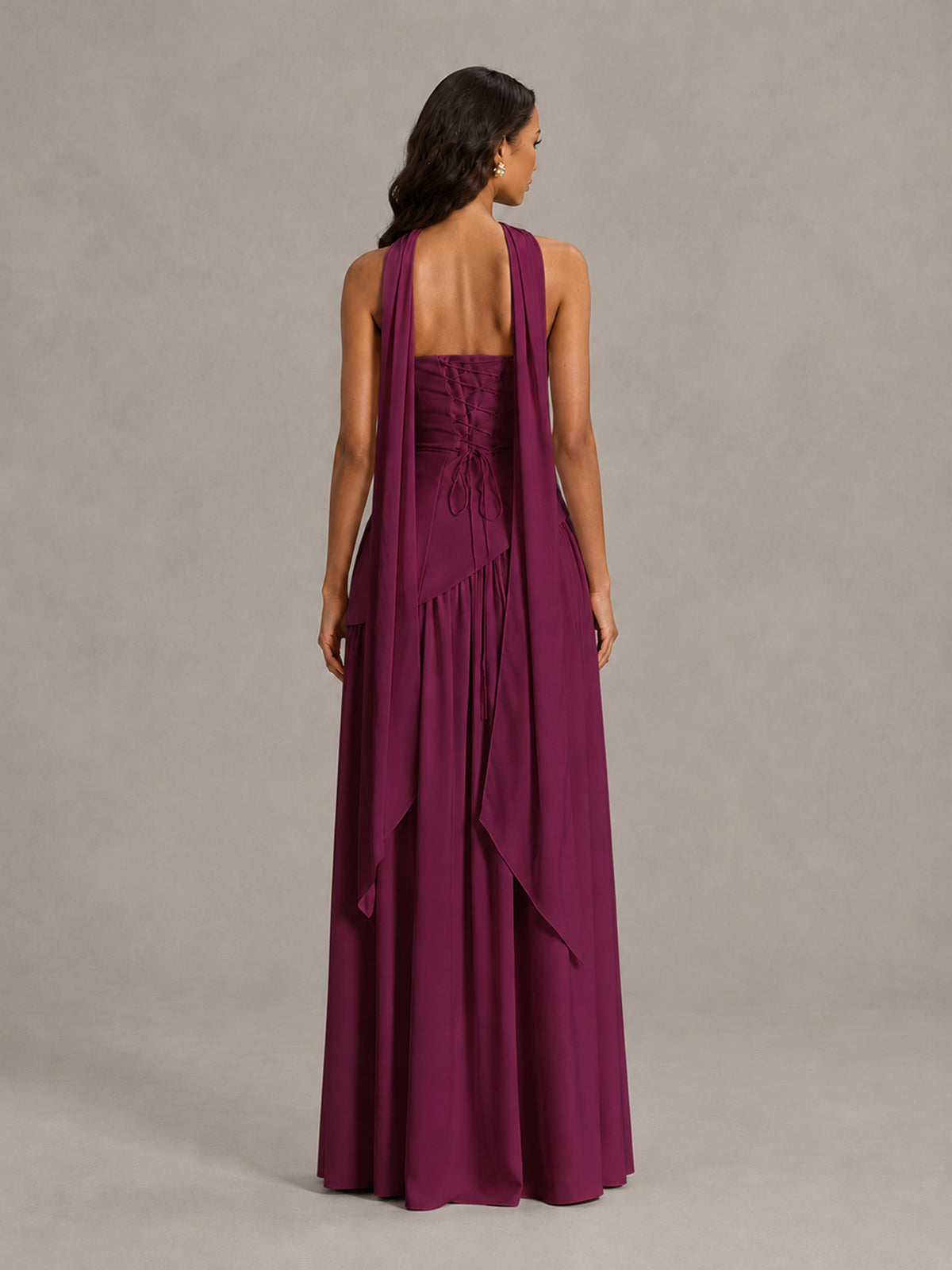 Desert Rose Strapless Bridesmaid Dress with Scarf & High Slit - Desert Rose - Desert Rose (2)