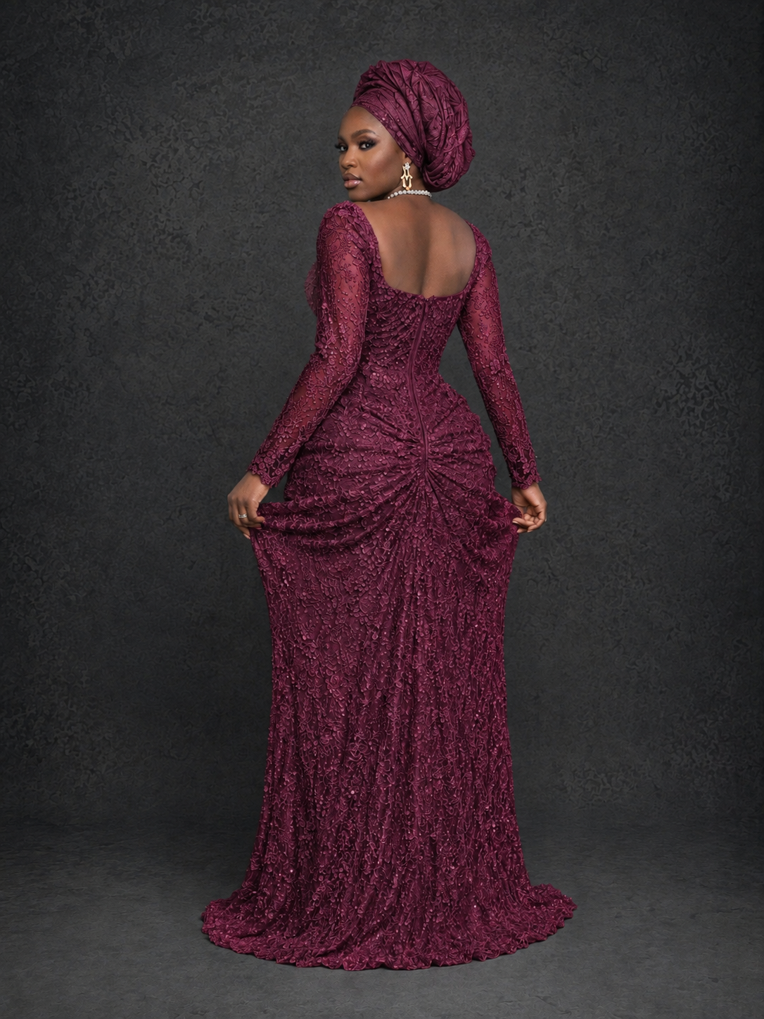 BOLODOO Desert Rose Beaded Lace Long Sleeve Mermaid Gown Sweetheart | Mother of the Bride - Desert Rose