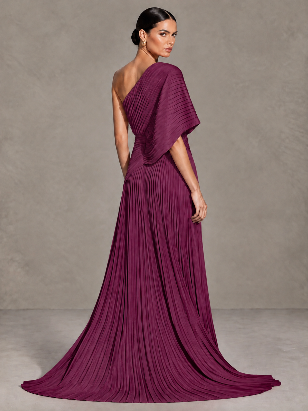 BOLODOO Desert Rose One-Shoulder Pleated Cape Evening Gown with Train - Desert Rose - Desert Rose (2)