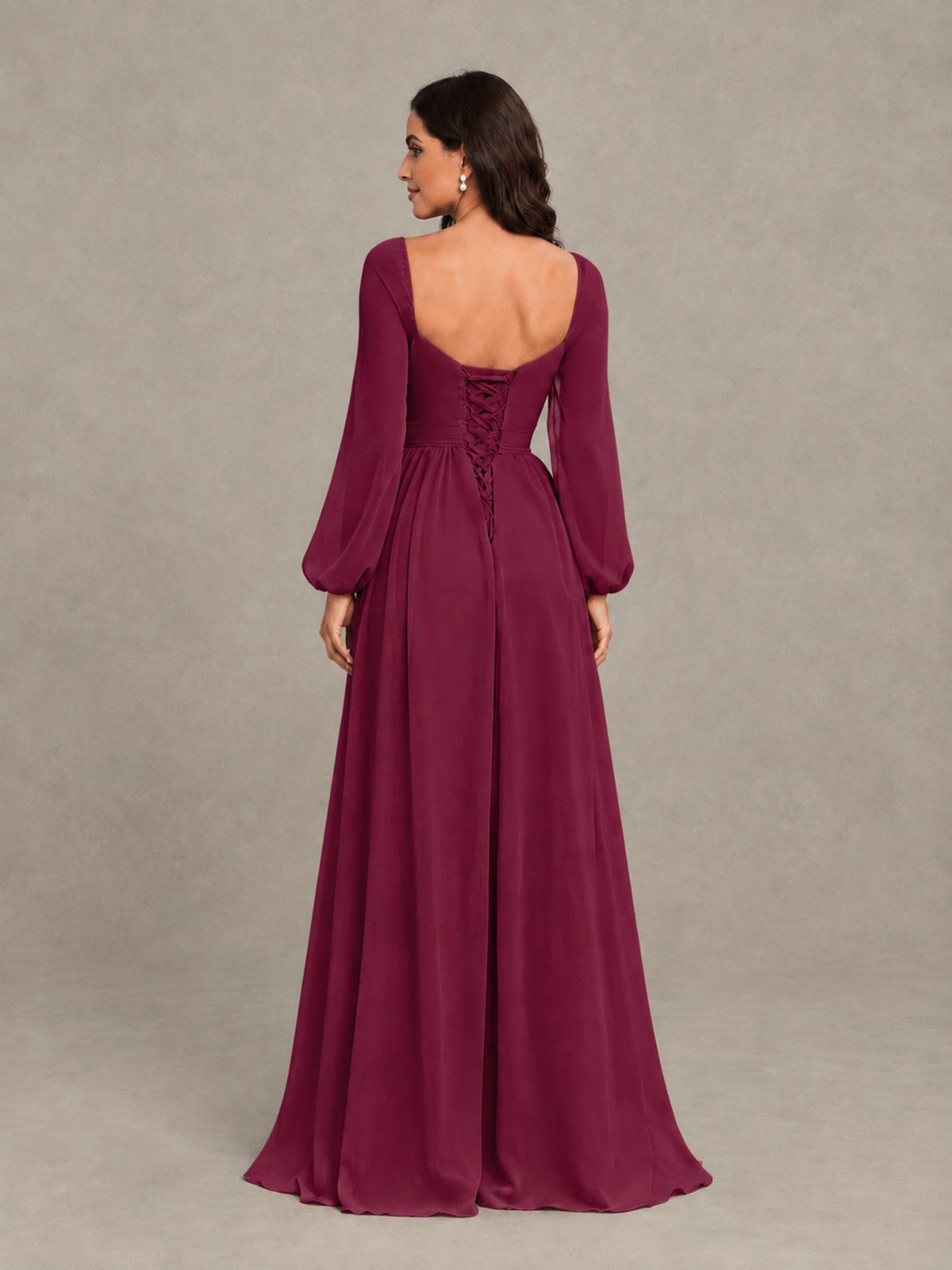 BOLODOO Desert Rose Long Sleeve Chiffon Bridesmaid Dress with Slit - Desert Rose - Desert Rose (2)