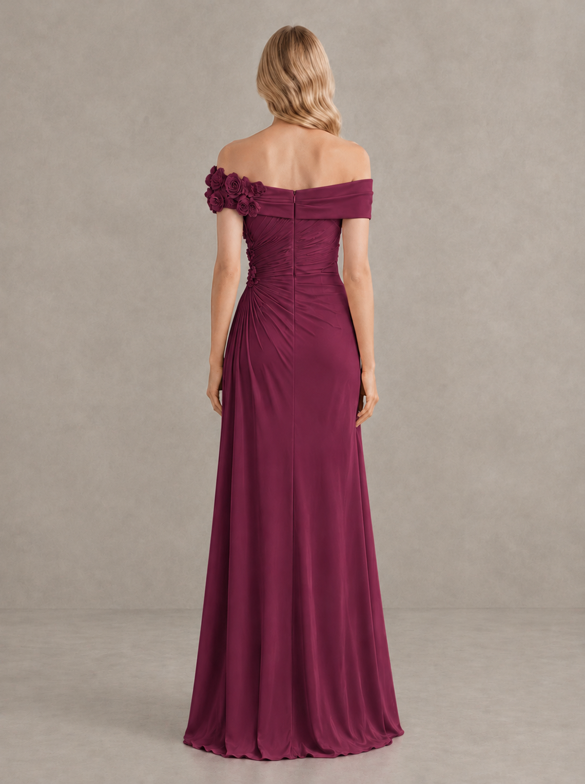 BOLODOO Desert Rose Off-Shoulder Floral Applique Wedding Guest Maxi Dress - Desert Rose - Desert Rose (2)
