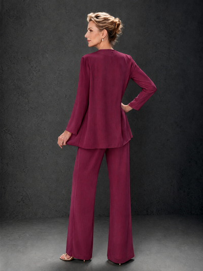 BOLODOO Desert Rose 3-Piece Mother of the Bride Pant Suit with Beaded Top & Chiffon Jacket - Desert Rose