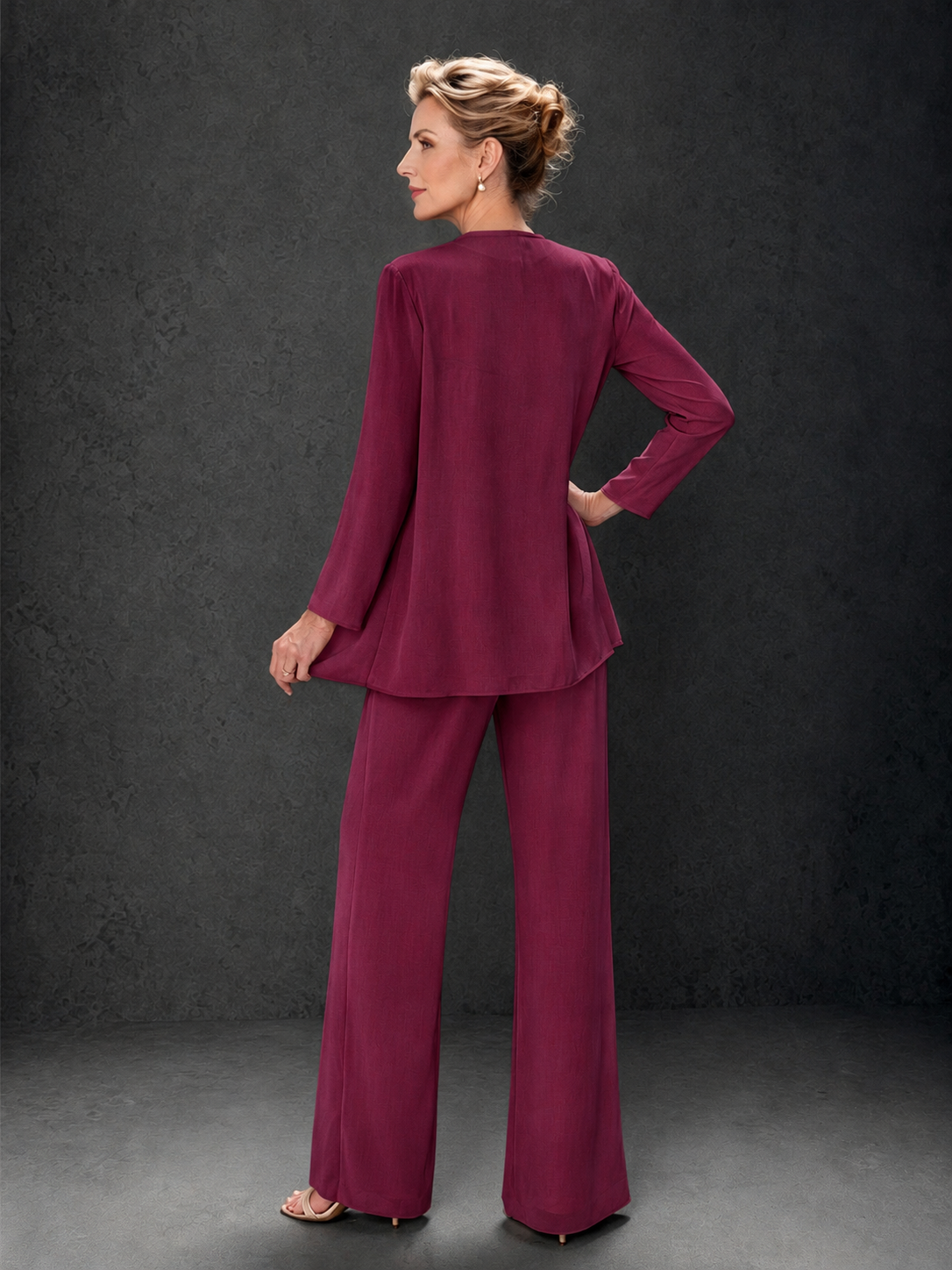 BOLODOO Desert Rose 3-Piece Mother of the Bride Pant Suit with Beaded Top & Chiffon Jacket - Desert Rose
