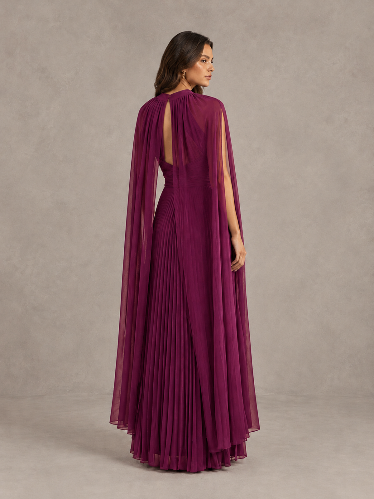 BOLODOO Desert Rose Pleated Cape Maxi Wedding Guest Dress - Desert Rose - Desert Rose (2)