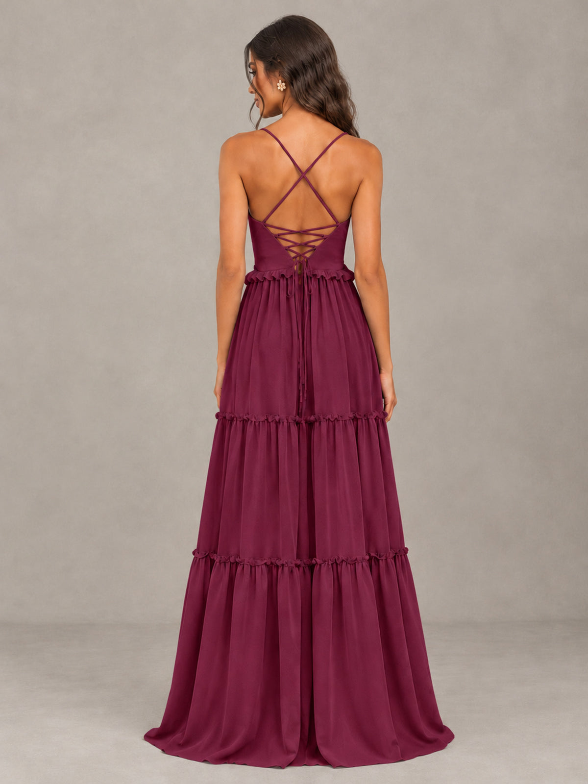 BOLODOO Desert Rose Tiered V-Neck Lace-Up Back Bridesmaid Dress - Desert Rose - Desert Rose (2)