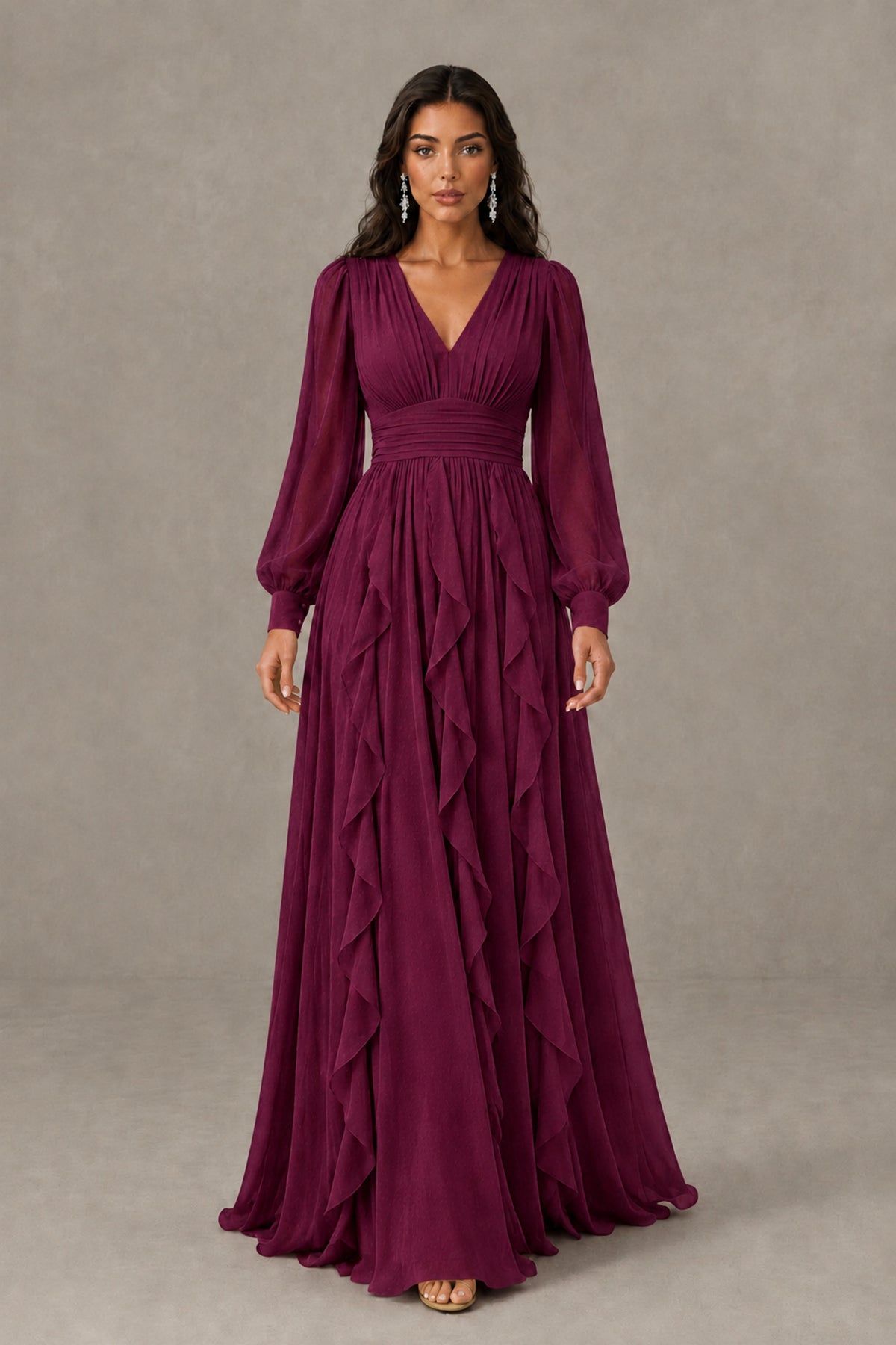 BOLODOO Desert Rose Long Sleeve V-Neck Ruffle Maxi Dress - Desert Rose - Desert Rose (2)