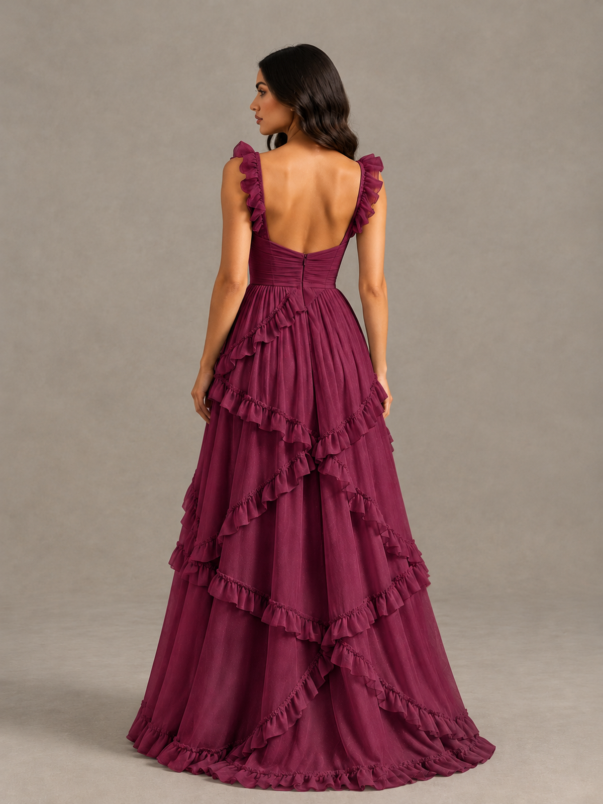 BOLODOO Desert Rose Ruffle A-Line Prom Dress with Open Back - Desert Rose - Desert Rose (2)