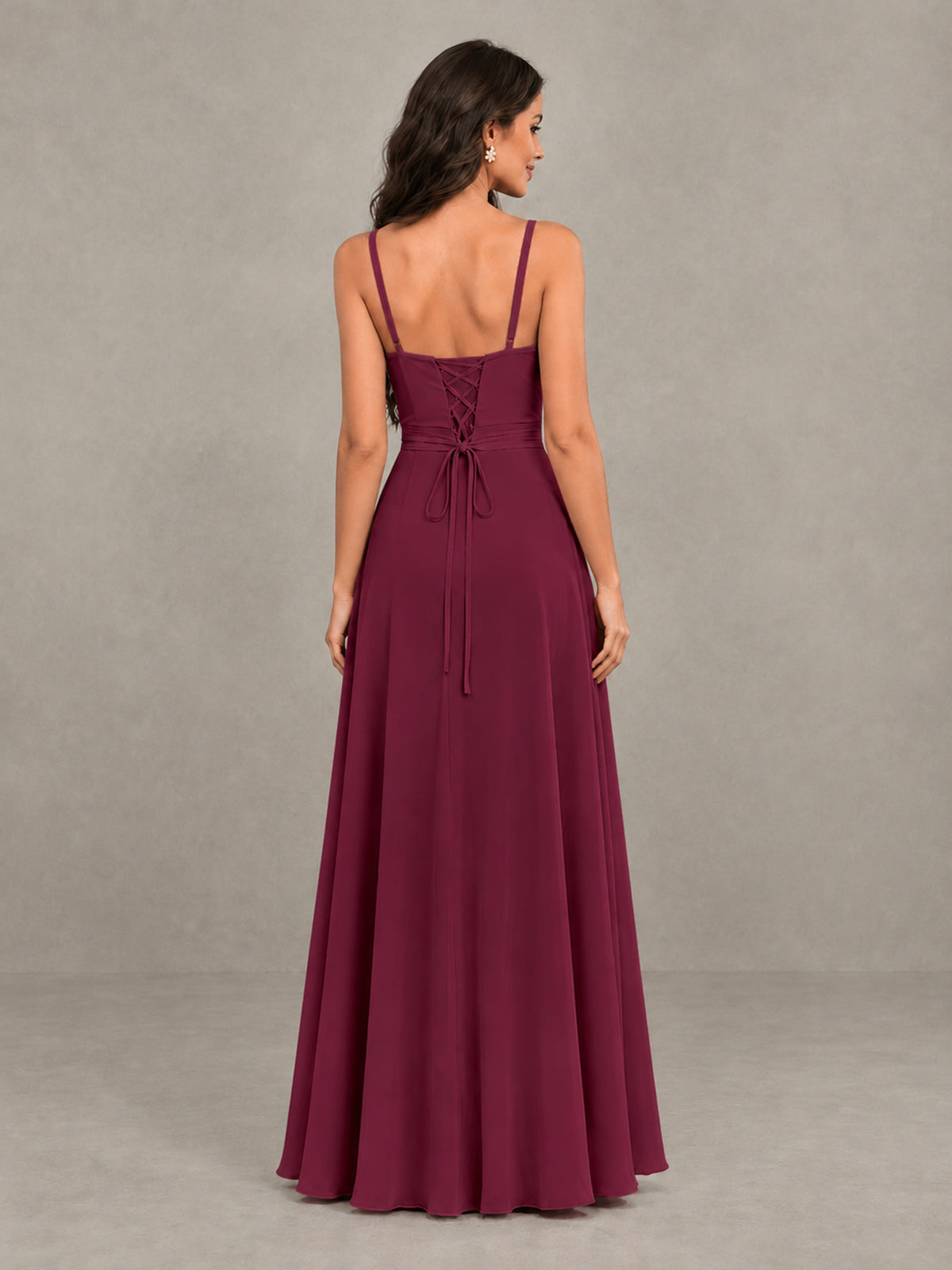 BOLODOO Desert Rose Spaghetti Strap Ruffle Bridesmaid Dress with Slit - Desert Rose - Desert Rose (2)