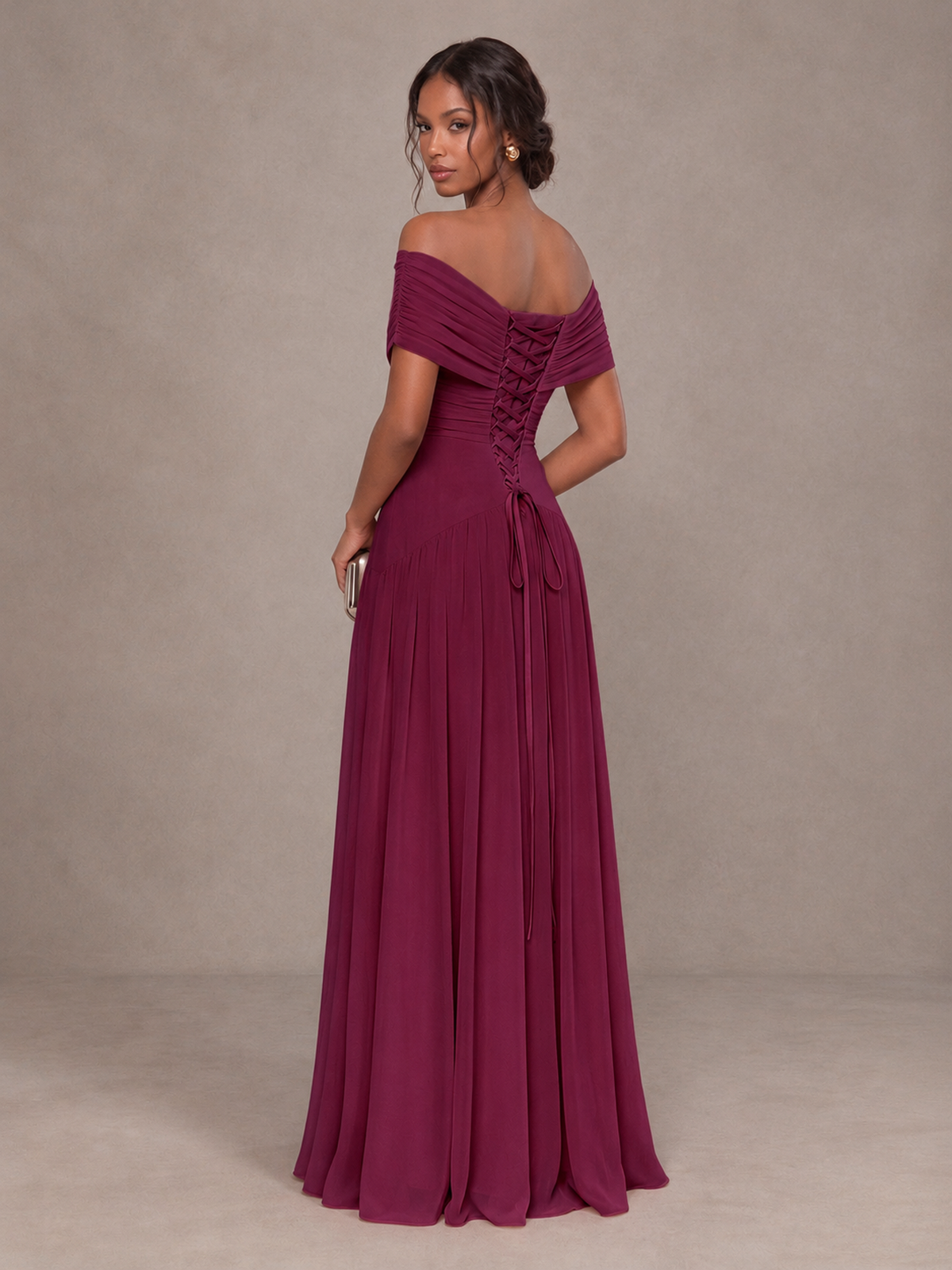BOLODOO Desert Rose Off-Shoulder Ruched A-Line Bridesmaid Dress - Desert Rose - Desert Rose (2)