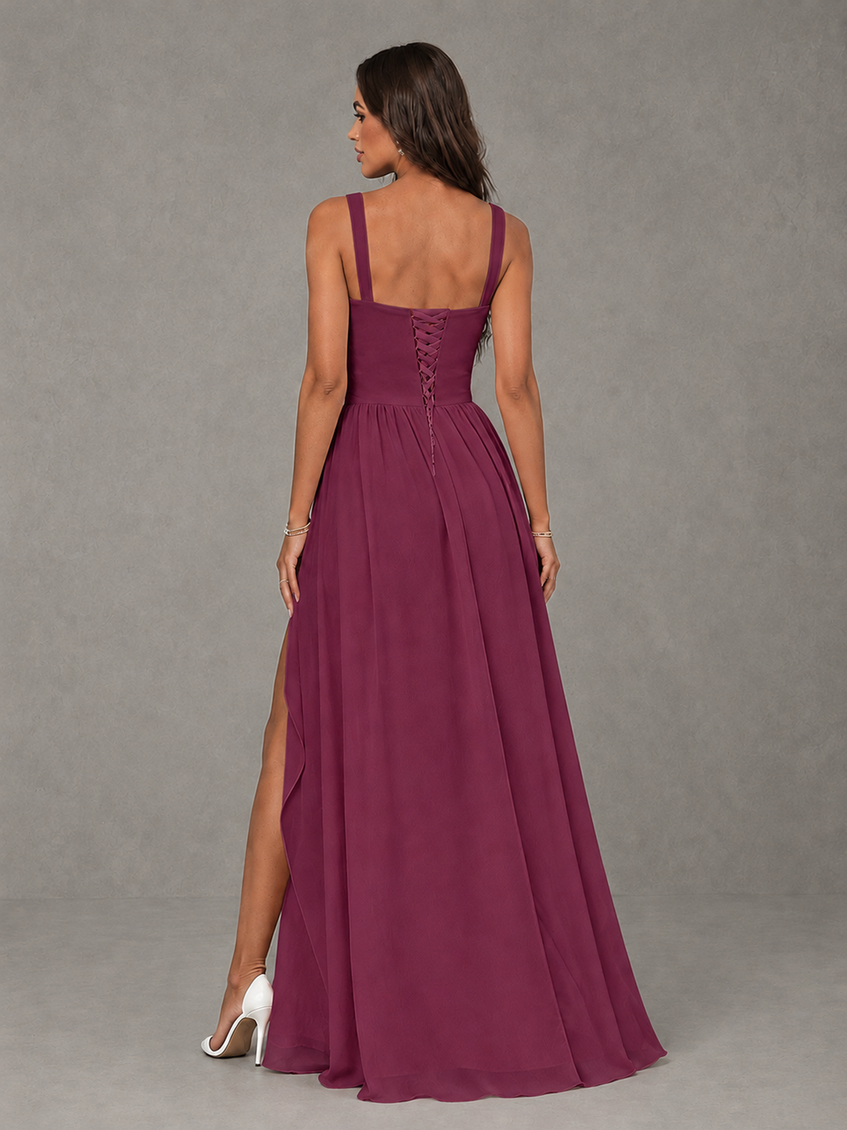 BOLODOO Desert Rose A-Line Bridesmaid Dress with High Slit & Lace-Up Back - Desert Rose - Desert Rose (2)