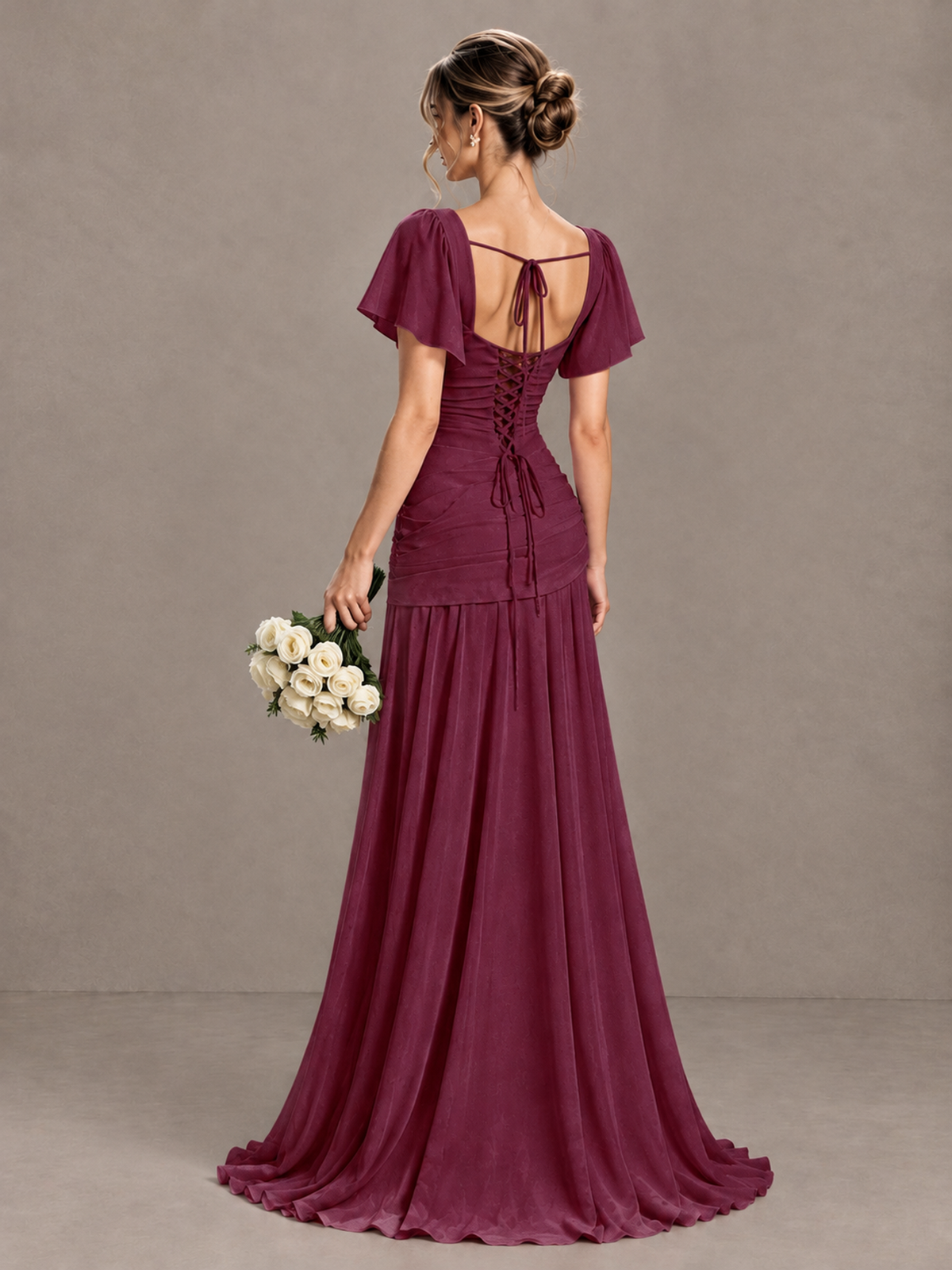BOLODOO Desert Rose Flutter Sleeve Lace-Up Back Maxi Dress - Desert Rose - Desert Rose (2)