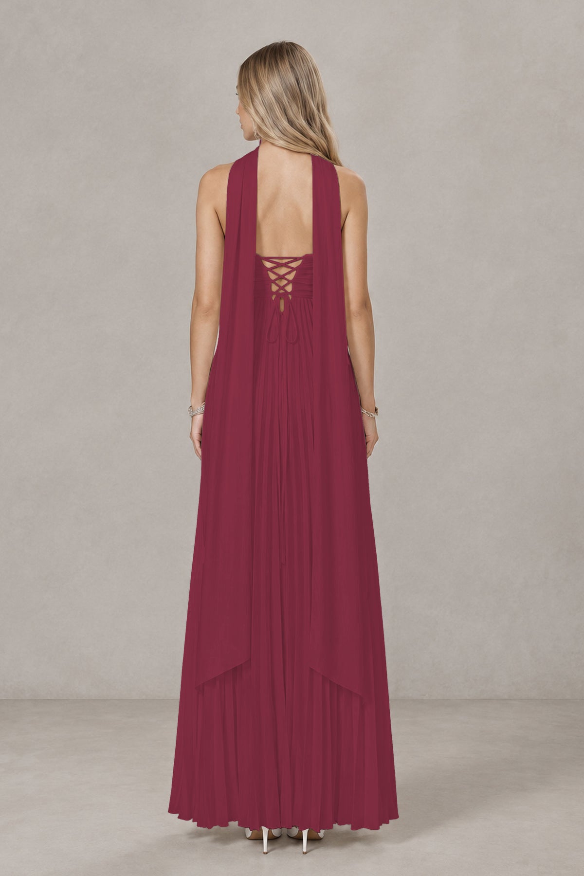 BOLODOO Desert Rose Strapless Chiffon-Look Maxi Dress with Lace-Up Back & Cape - Desert Rose