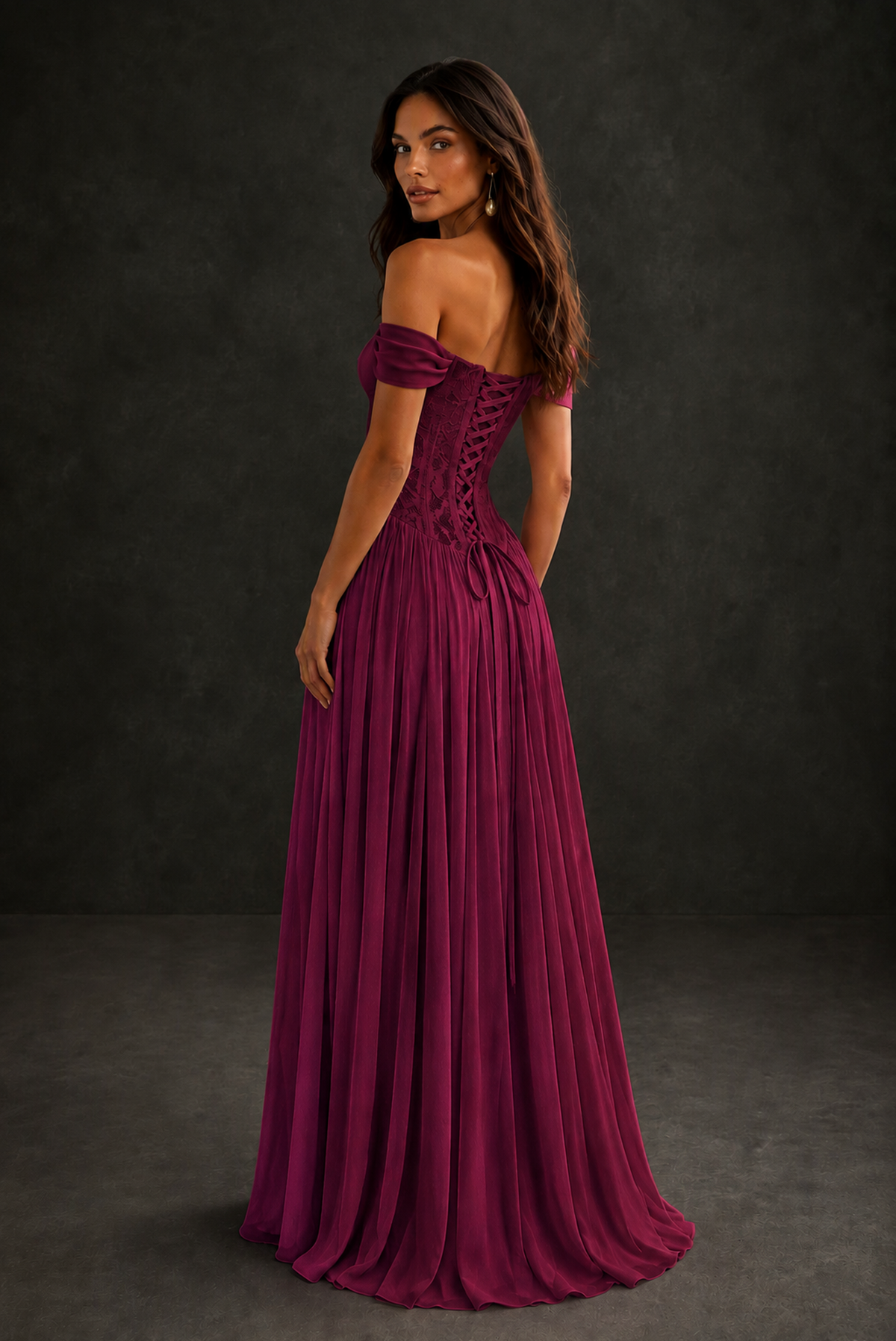 BOLODOO Desert Rose Off-Shoulder Lace Corset Tulle Maxi Dress - Desert Rose