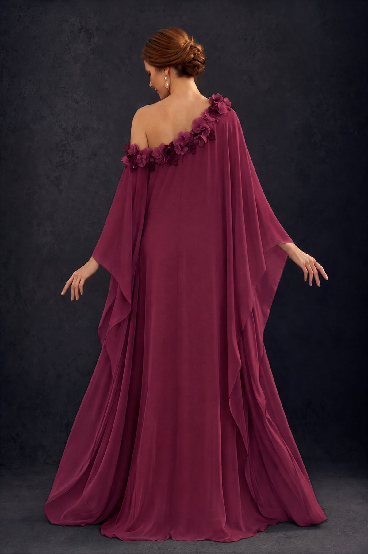 BOLODOO Desert Rose 2-Piece Set: Off-Shoulder 3D Floral Cape Gown & One-Shoulder Wide-Leg Jumpsuit | BD0373 - Desert Rose