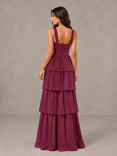 BOLODOO Desert Rose Square Neck Tiered Bridesmaid Dress with Slit - Desert Rose - Desert Rose (2)