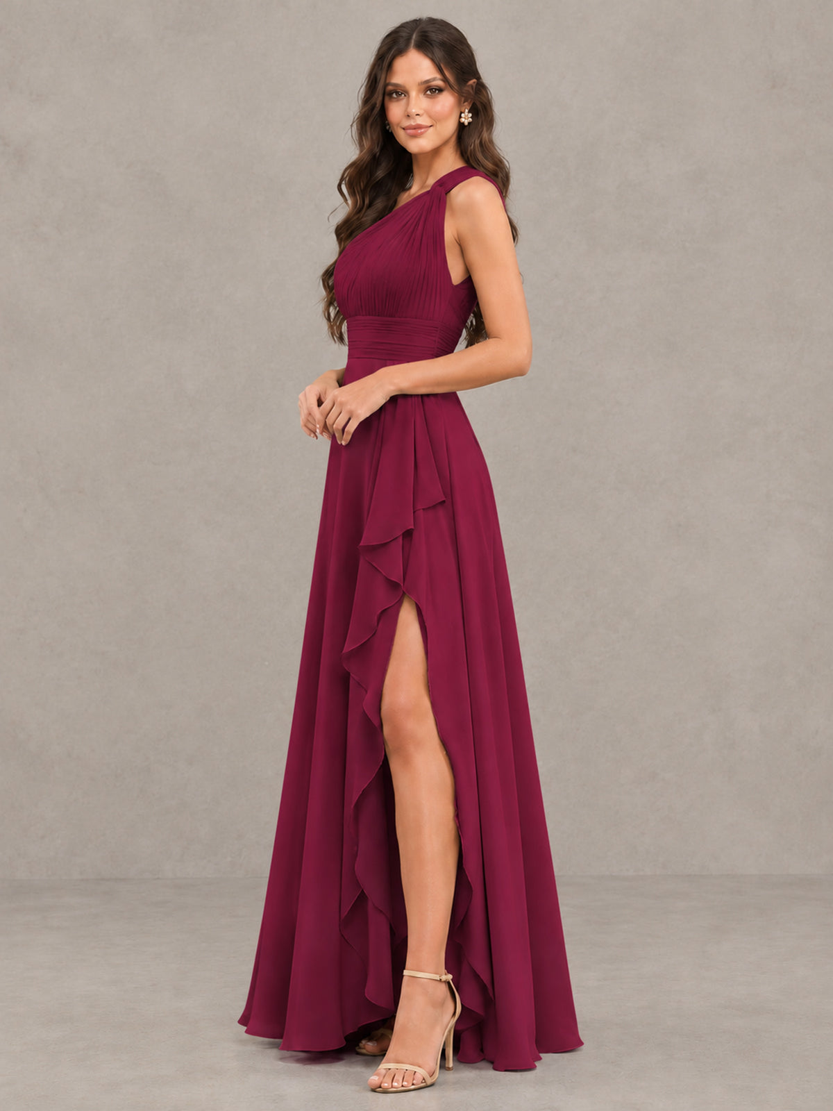 BOLODOO Desert Rose One-Shoulder Ruffle Bridesmaid Dress with Slit - Desert Rose - Desert Rose (3)