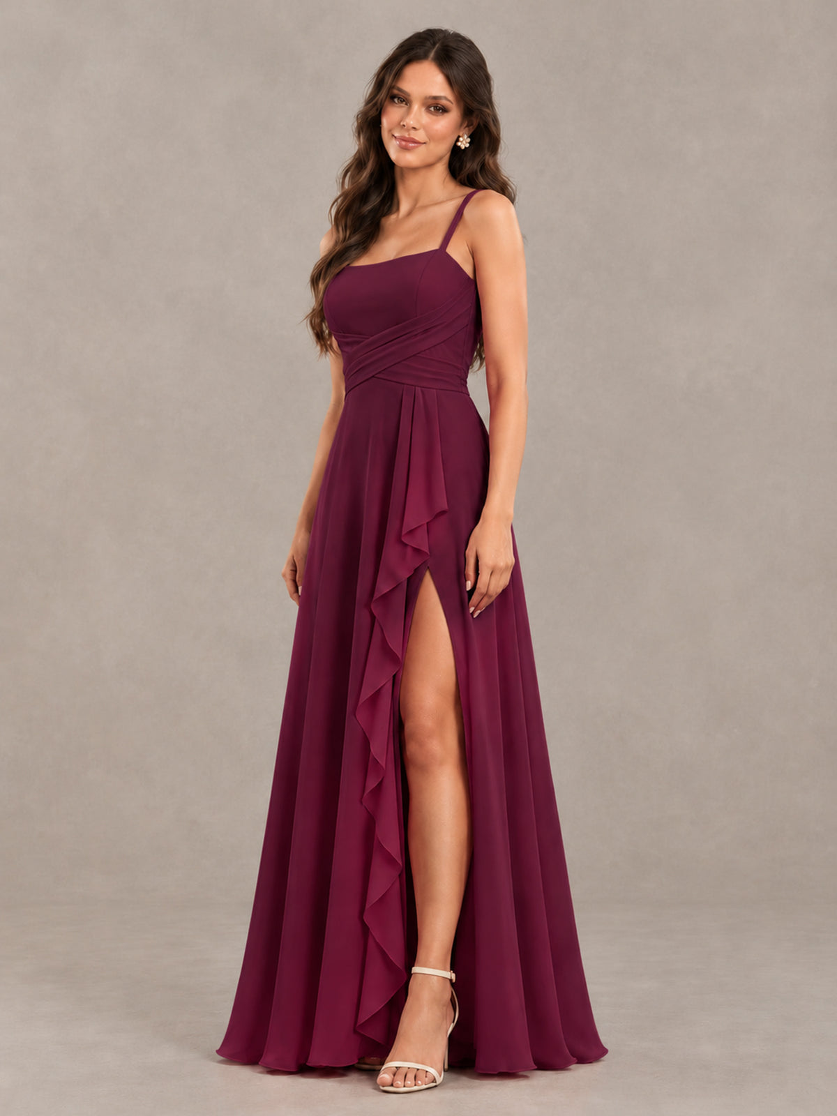 BOLODOO Desert Rose Spaghetti Strap Ruffle Bridesmaid Dress with Slit - Desert Rose - Desert Rose (3)