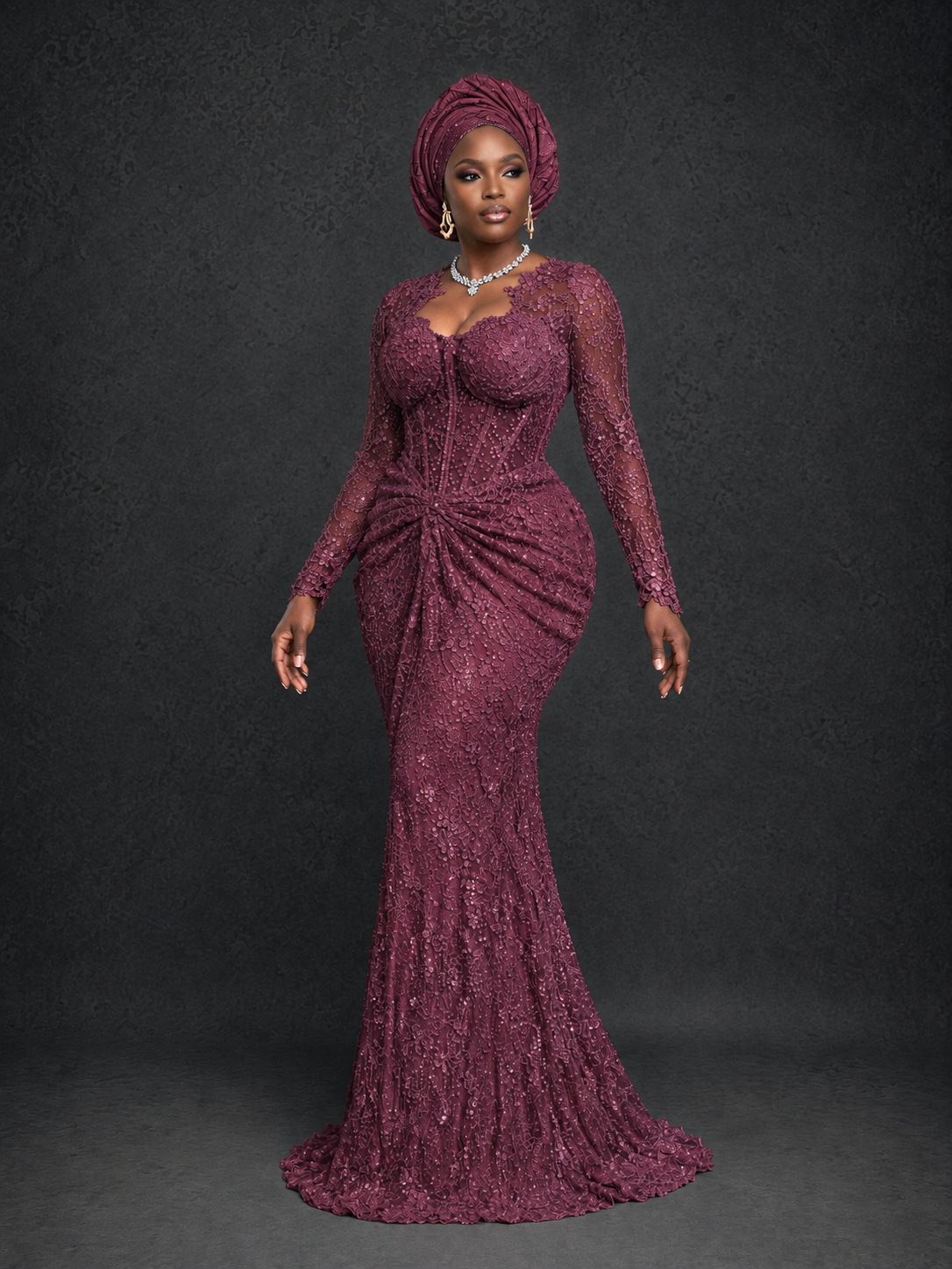 BOLODOO Desert Rose Beaded Lace Long Sleeve Mermaid Gown Sweetheart | Mother of the Bride - Desert Rose