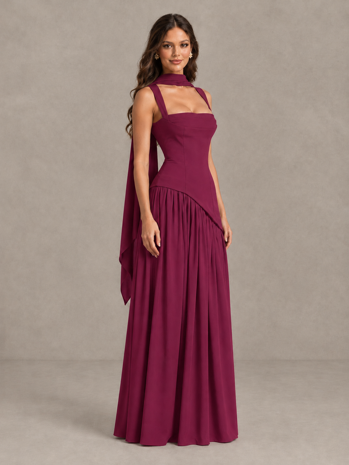 BOLODOO Desert Rose Brown Scarf Bridesmaid Dress with Lace-Up Back - Desert Rose - Desert Rose (3)