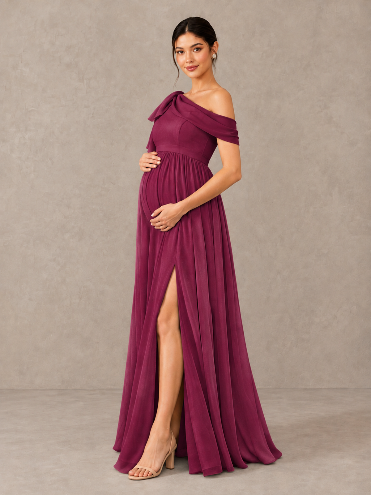 BOLODOO Desert Rose One-Shoulder Maternity Bridesmaid Dress with Slit - Desert Rose - Desert Rose (3)