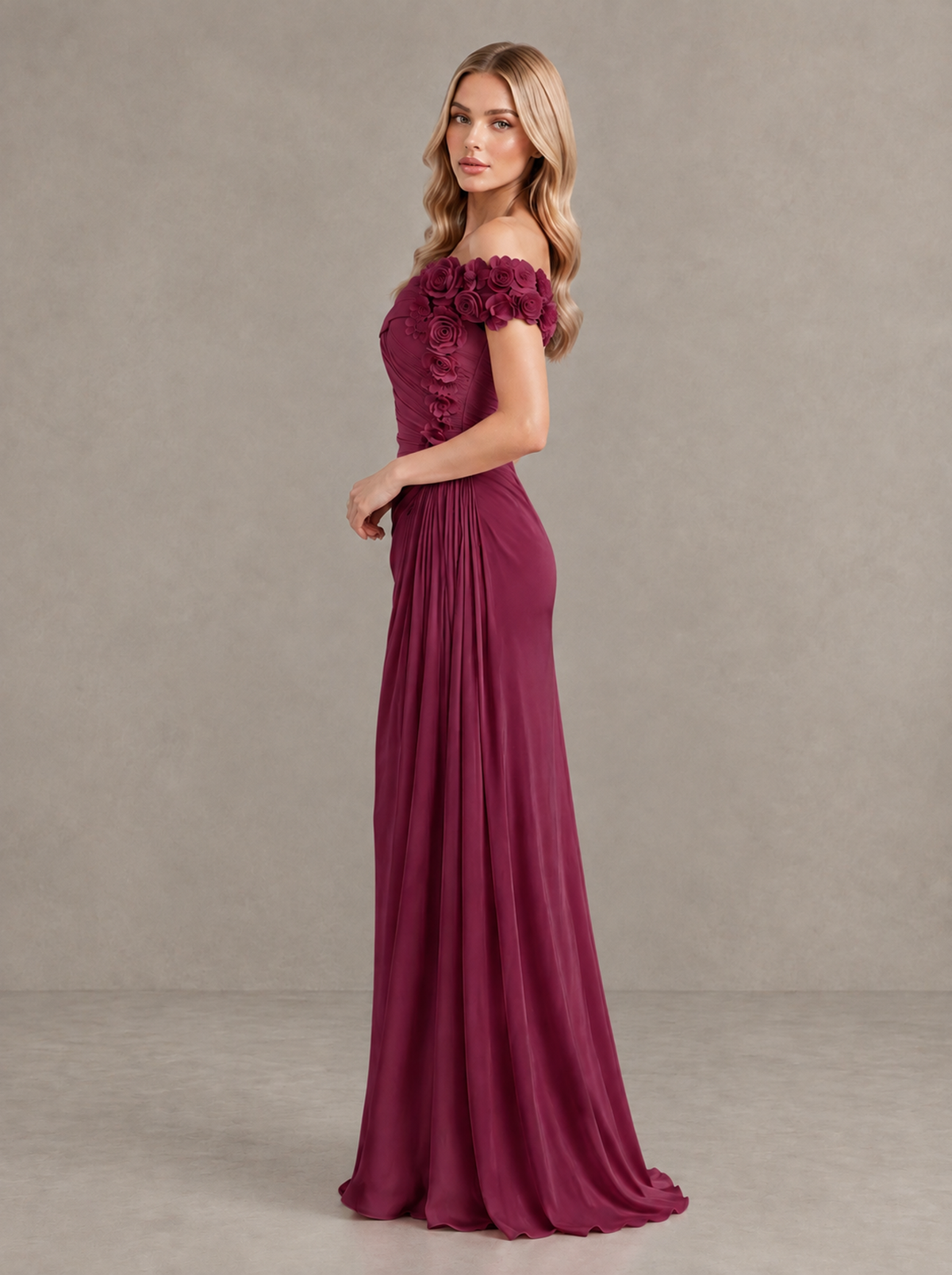 BOLODOO Desert Rose Off-Shoulder Floral Applique Wedding Guest Maxi Dress - Desert Rose - Desert Rose (3)
