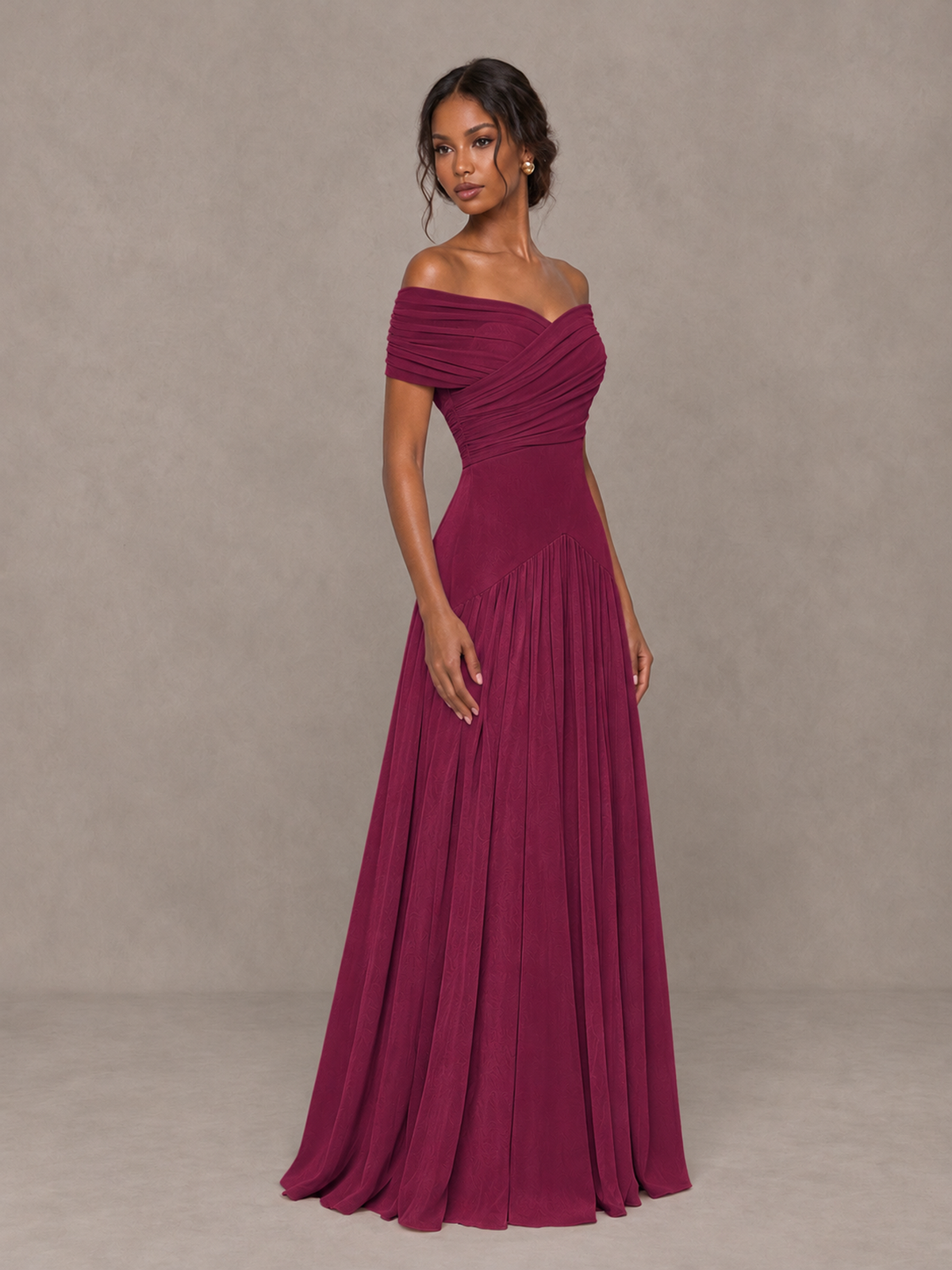 BOLODOO Desert Rose Off-Shoulder Ruched A-Line Bridesmaid Dress - Desert Rose - Desert Rose (3)