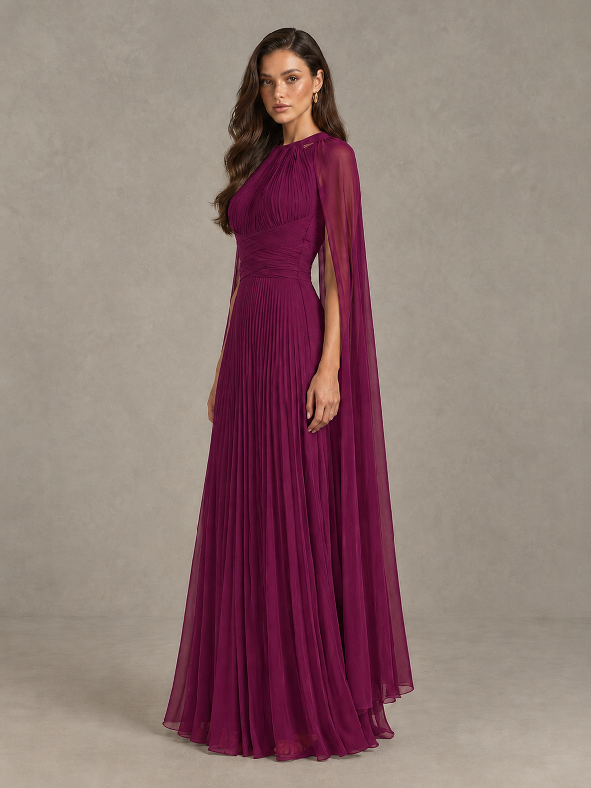 BOLODOO Desert Rose Pleated Cape Maxi Wedding Guest Dress - Desert Rose - Desert Rose (3)