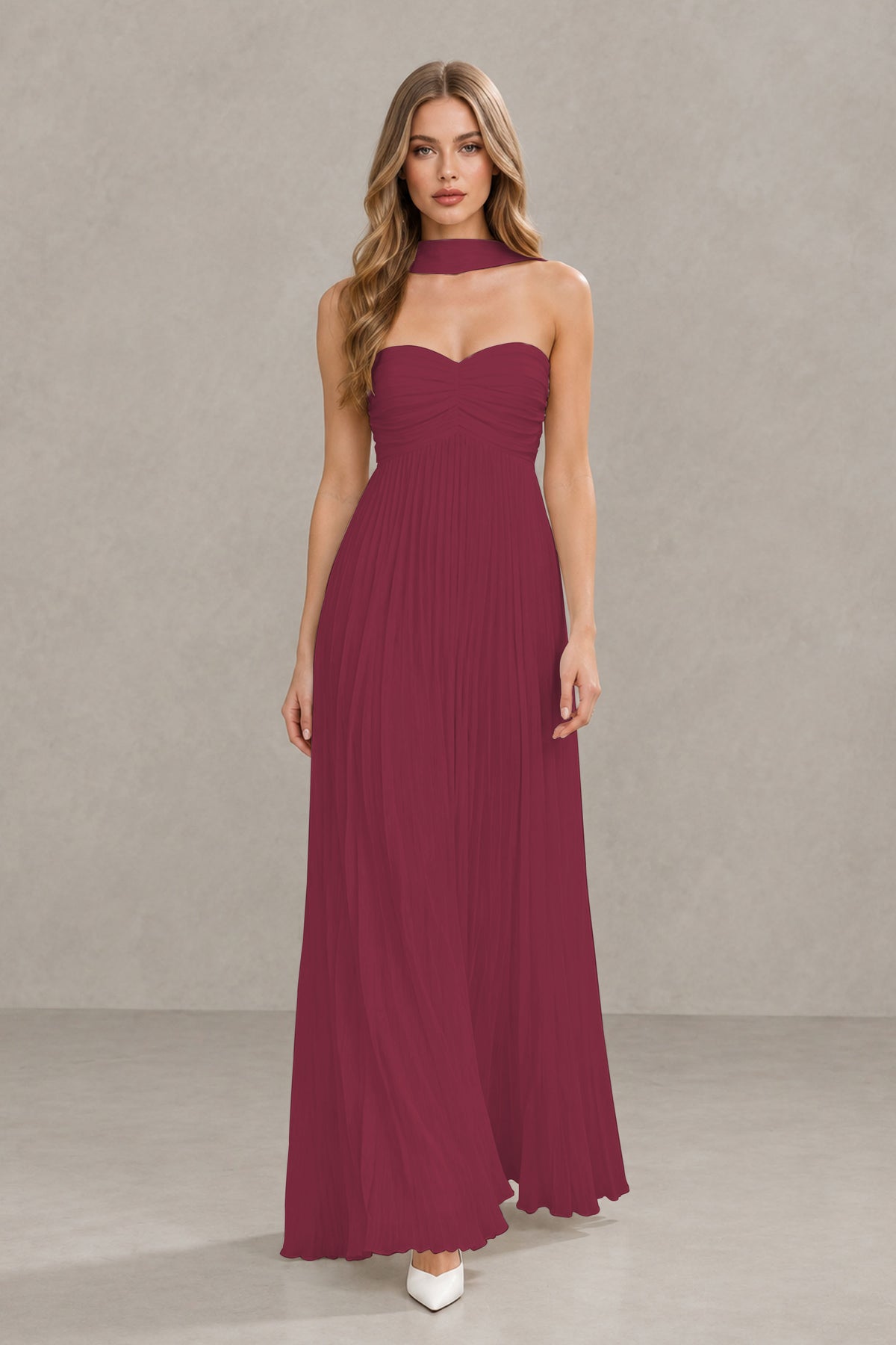 BOLODOO Desert Rose Strapless Chiffon-Look Maxi Dress with Lace-Up Back & Cape - Desert Rose